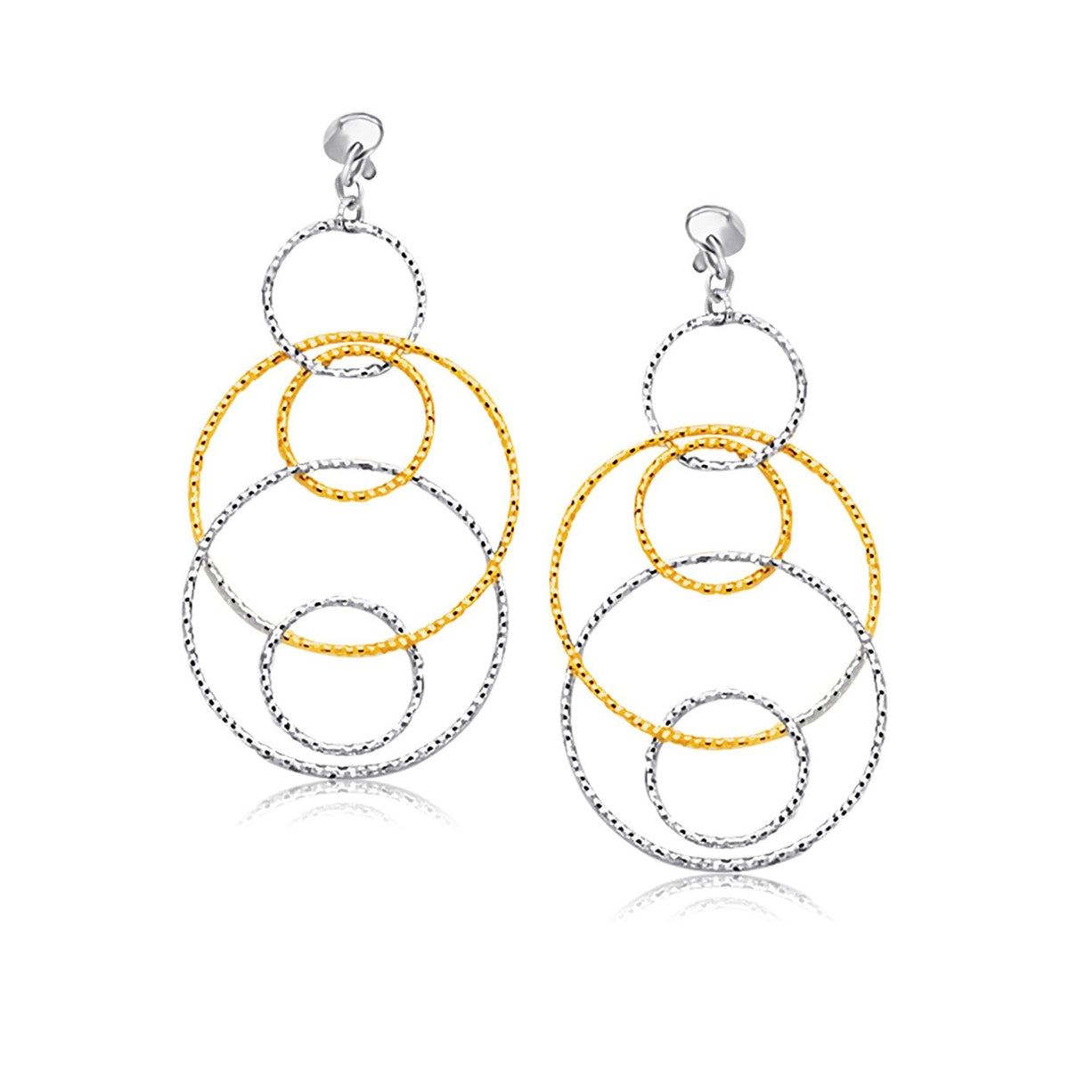 14K Two - Tone Gold Textured Multi Ring Style Dangling Earrings - LinkagejewelrydesignLinkagejewelrydesign