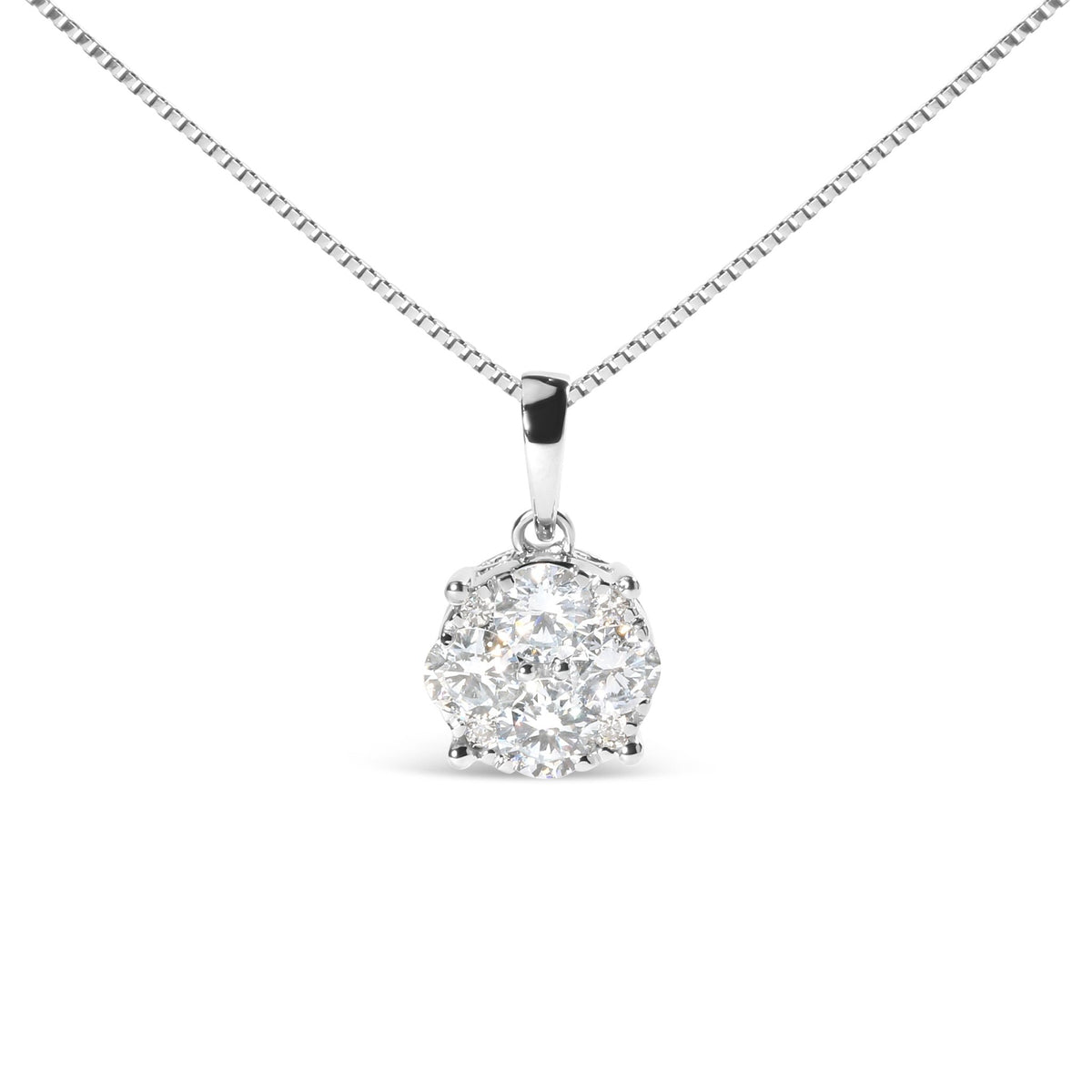 14k White 1.00 Cttw Lab Grown Diamond Cluster Pendant 18&quot; Necklace (G - H Color, VS1 - VS2 Clarity) - LinkagejewelrydesignLinkagejewelrydesign