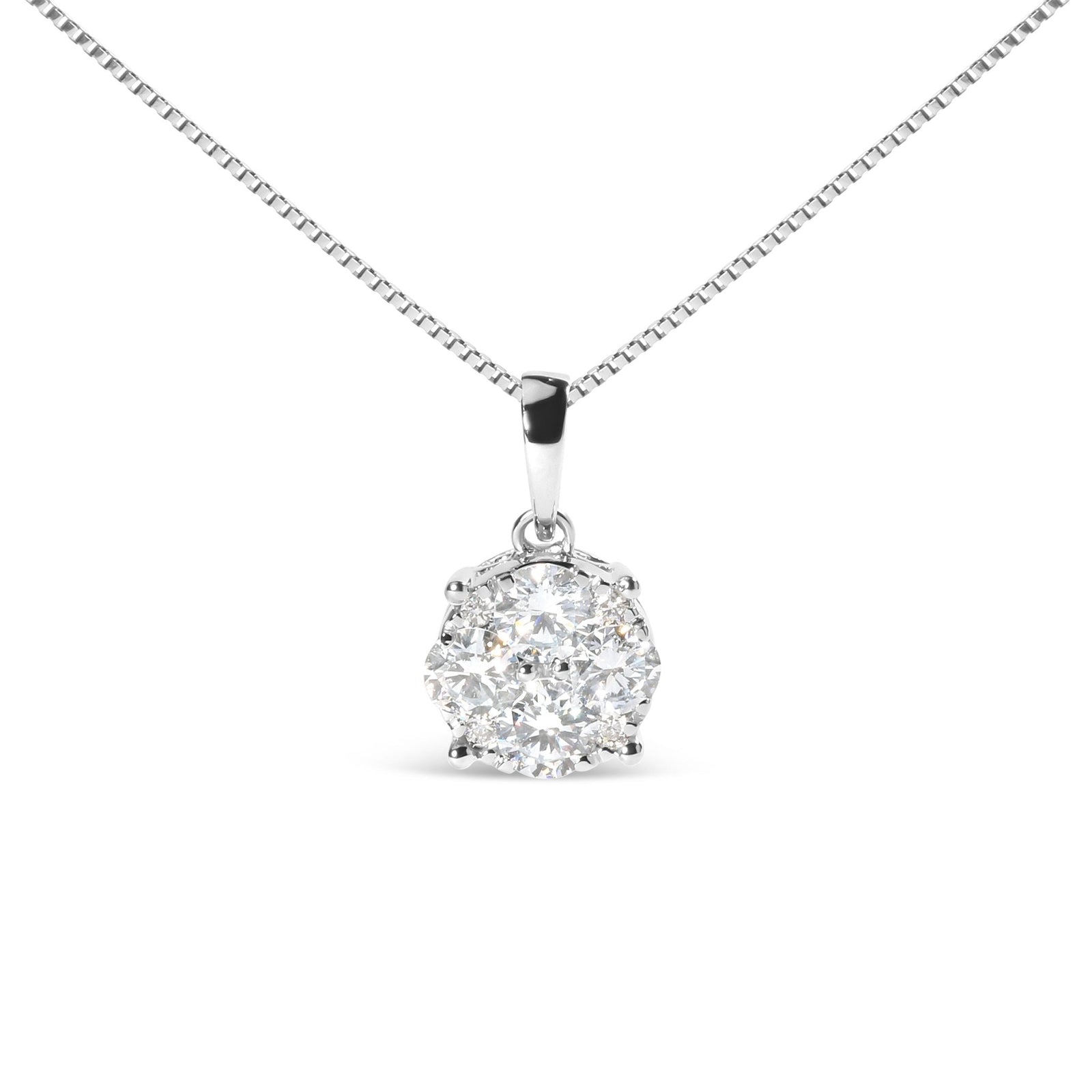 14k White 1.00 Cttw Lab Grown Diamond Cluster Pendant 18" Necklace (G - H Color, VS1 - VS2 Clarity) - LinkagejewelrydesignLinkagejewelrydesign