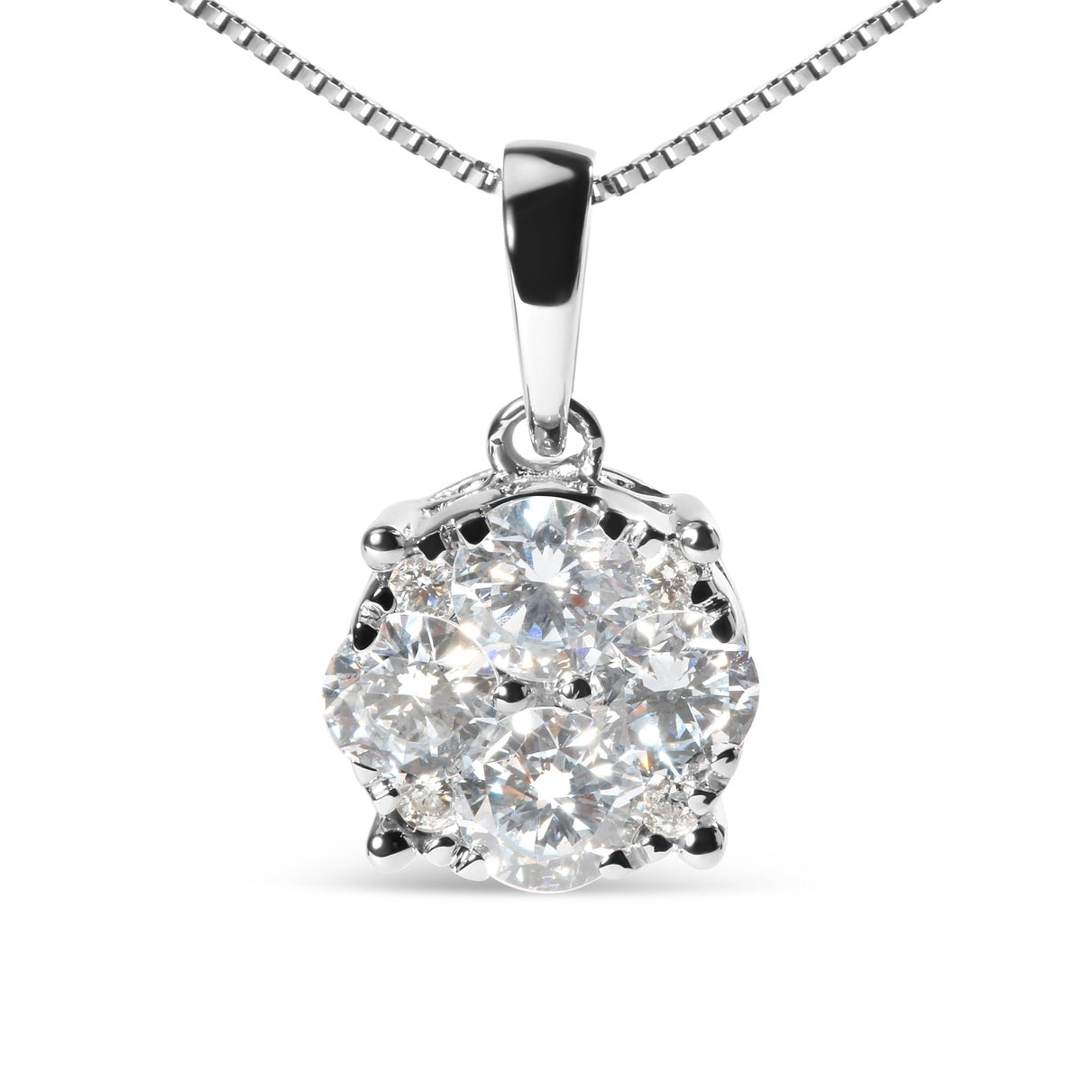 14k White 1.00 Cttw Lab Grown Diamond Cluster Pendant 18&quot; Necklace (G - H Color, VS1 - VS2 Clarity) - LinkagejewelrydesignLinkagejewelrydesign