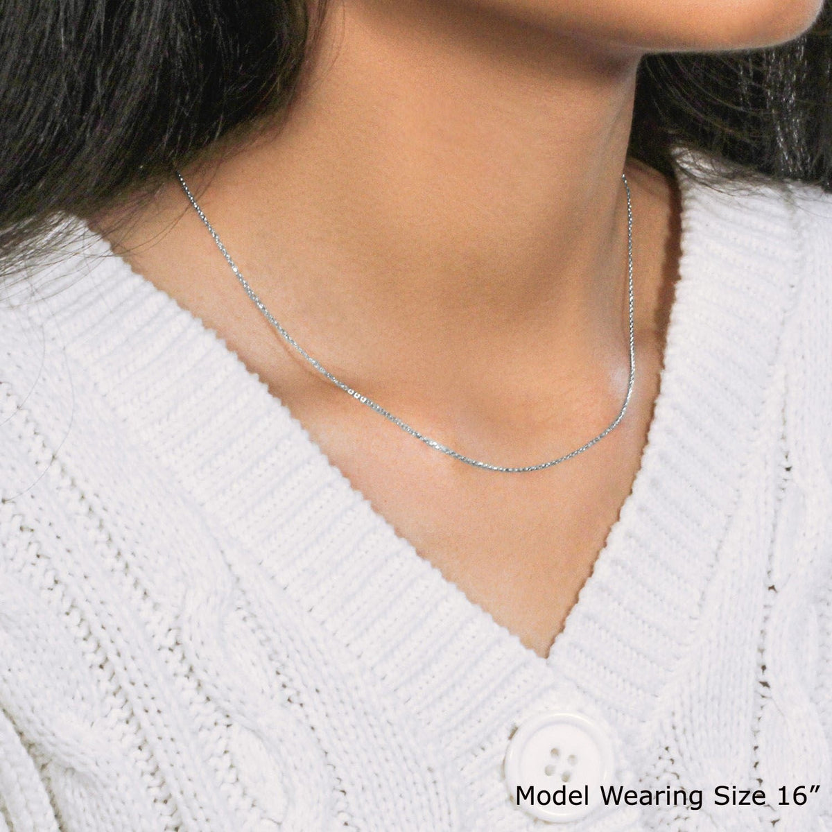 14k White Diamond Cut Cable Link Chain (0.87 mm) - LinkagejewelrydesignLinkagejewelrydesign