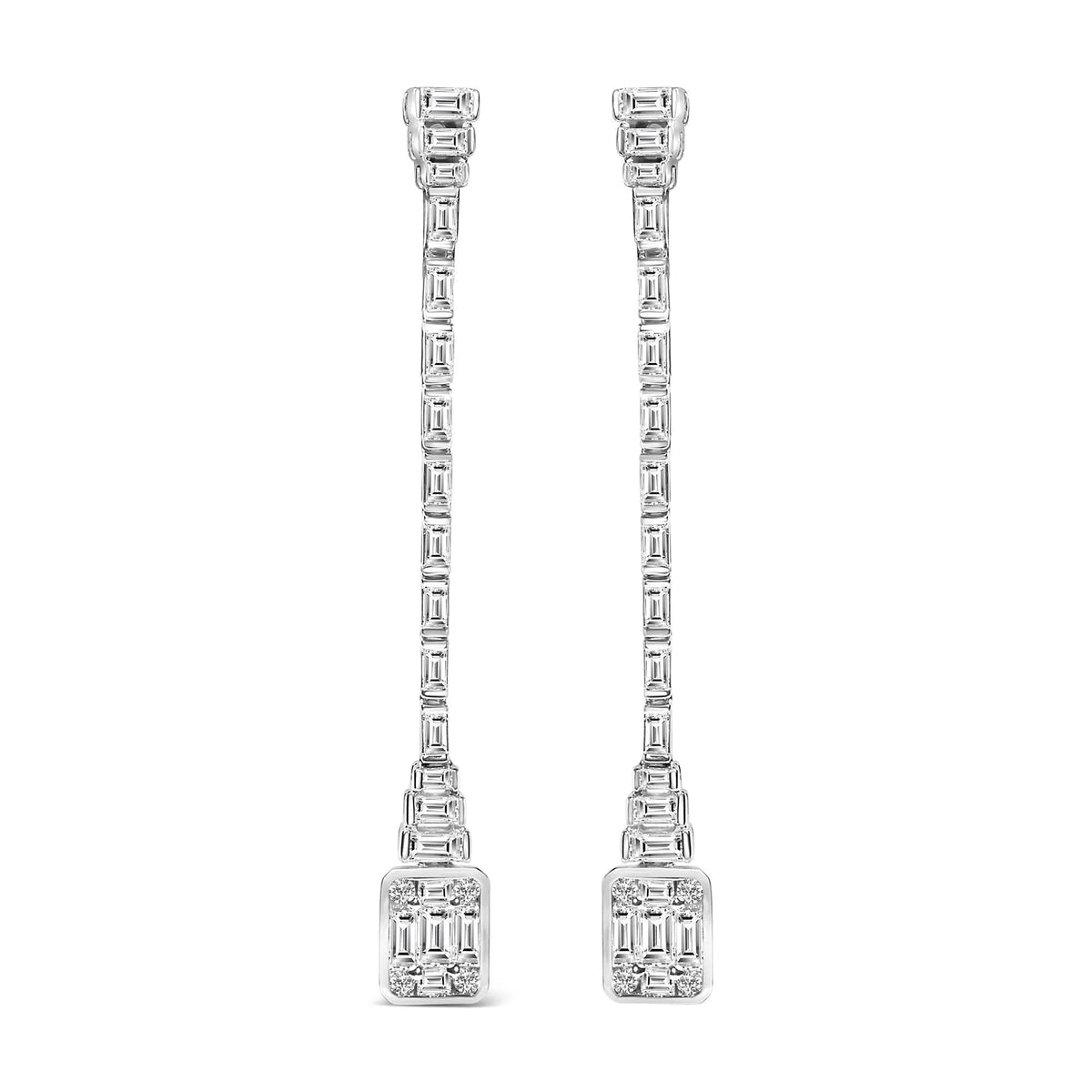 14K White Gold 1 1/2 Cttw Baguette Diamond Composite Mosaic 2" Inch Drop Earrings (E - F Color, VS1 - VS2 Clarity) - LinkagejewelrydesignLinkagejewelrydesign