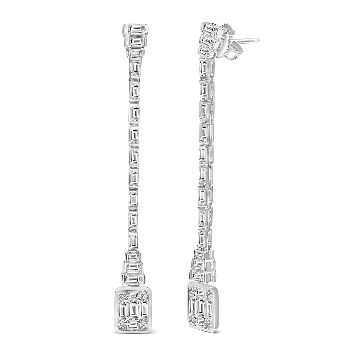 14K White Gold 1 1/2 Cttw Baguette Diamond Composite Mosaic 2" Inch Drop Earrings (E - F Color, VS1 - VS2 Clarity) - LinkagejewelrydesignLinkagejewelrydesign