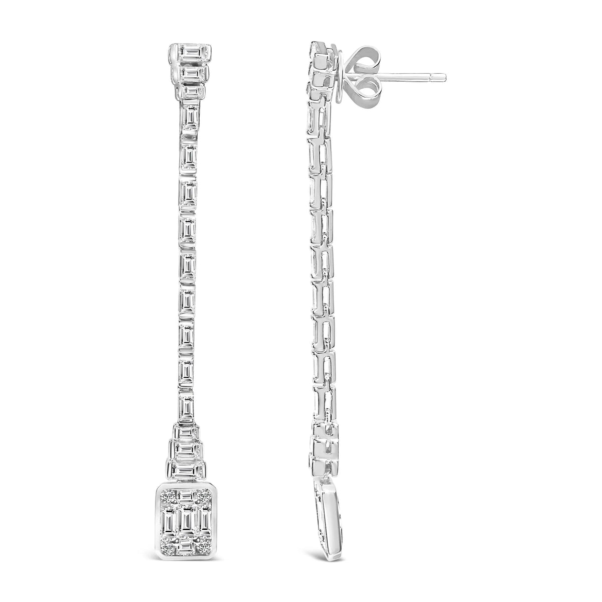 14K White Gold 1 1/2 Cttw Baguette Diamond Composite Mosaic 2" Inch Drop Earrings (E - F Color, VS1 - VS2 Clarity) - LinkagejewelrydesignLinkagejewelrydesign