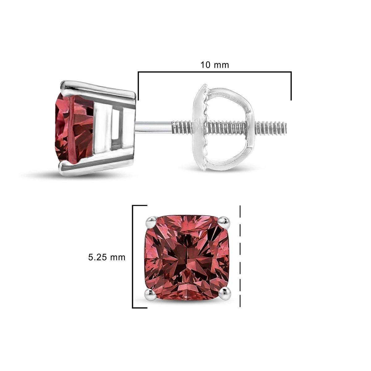 14K White Gold 1 1/2 Cttw Lab Grown Pink Cushion 4 - Prong Set Classic Diamond Solitaire Stud Earrings (Pink Color, VS1 - VS2 Clarity) - LinkagejewelrydesignLinkagejewelrydesign