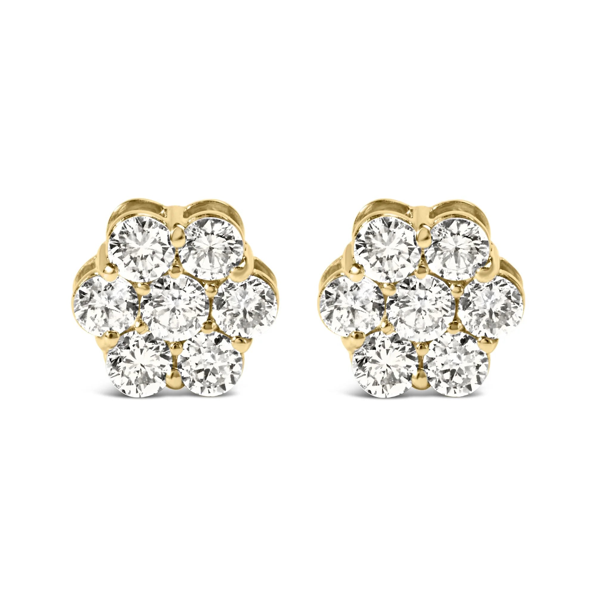14K White Gold 1 1/2 cttw Prong Set Round - Cut Diamond Floral Cluster Stud Earrings (I - J Color, SI1 - SI2 Clarity) - LinkagejewelrydesignLinkagejewelrydesign
