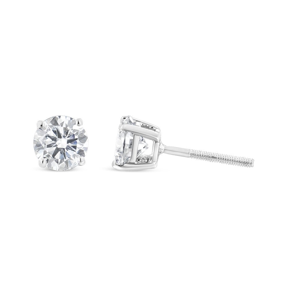 14K White Gold 1 - 1/2 Cttw Round Brilliant - Cut Diamond Classic 4 - Prong Stud Earrings with Screw Backs (H - I Color, I1 - I2 Clarity) - LinkagejewelrydesignLinkagejewelrydesign