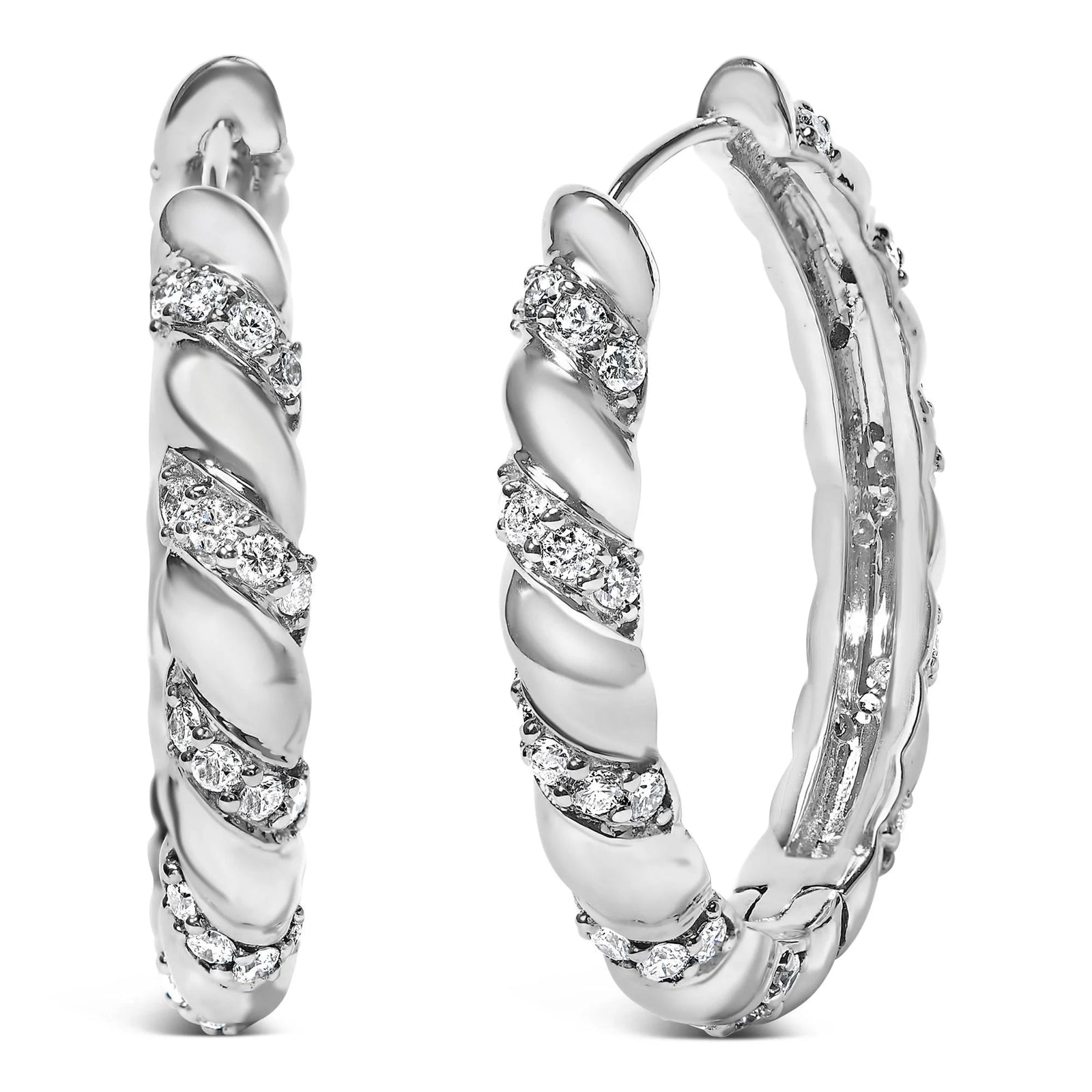 14K White Gold 1 1/5 Cttw Lab Grown Diamond Swirl Design 1" Inch Hoop Earrings (F - G Color, VS1 - VS2 Clarity) - LinkagejewelrydesignLinkagejewelrydesign