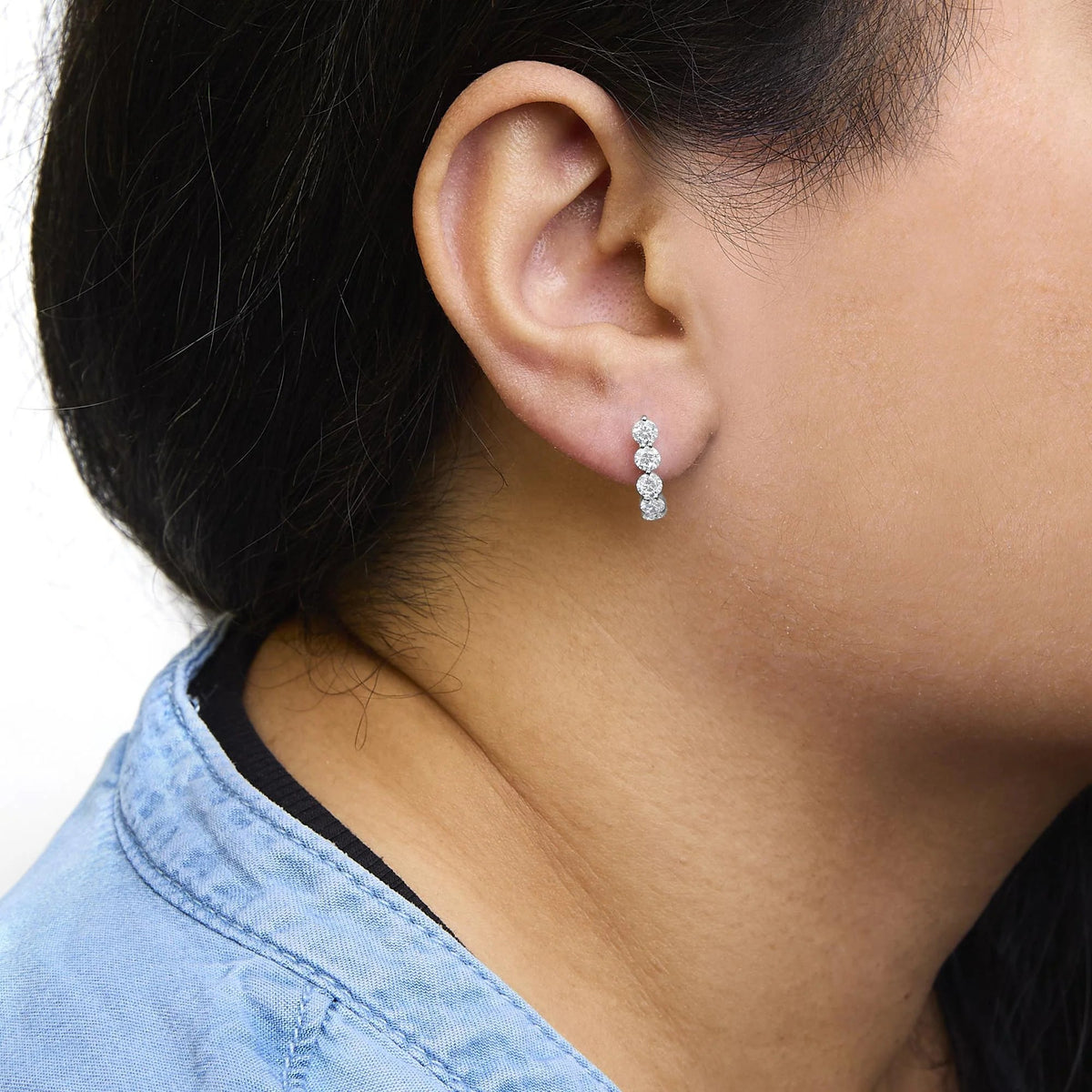 14K White Gold 1 3/4 Cttw Round Lab Grown Diamonds 5 Stone Open Hoop Stud Earrings (F - G Color, VS1 - VS2 Clarity) - LinkagejewelrydesignLinkagejewelrydesign