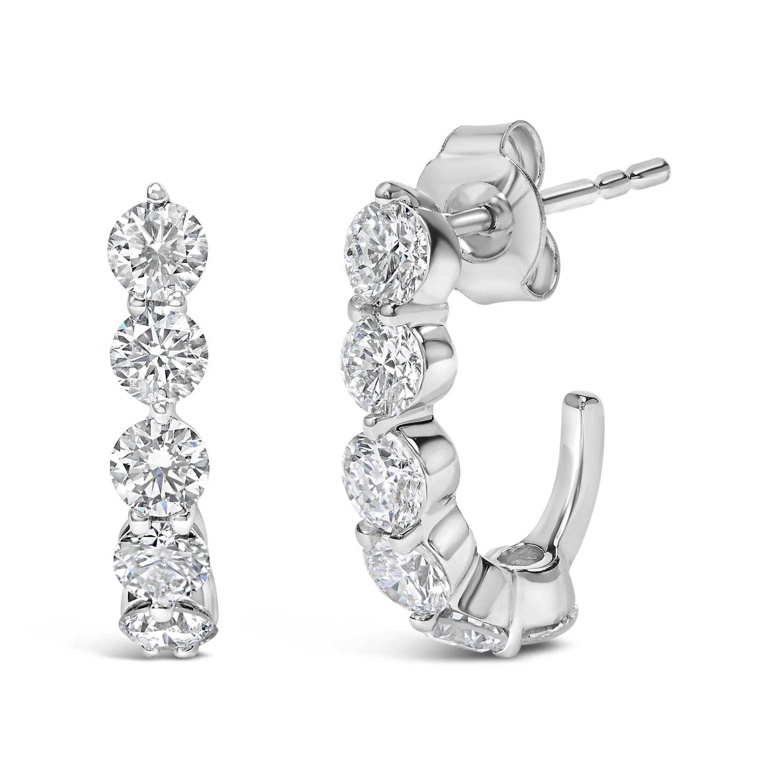 14K White Gold 1 3/4 Cttw Round Lab Grown Diamonds 5 Stone Open Hoop Stud Earrings (F - G Color, VS1 - VS2 Clarity) - LinkagejewelrydesignLinkagejewelrydesign