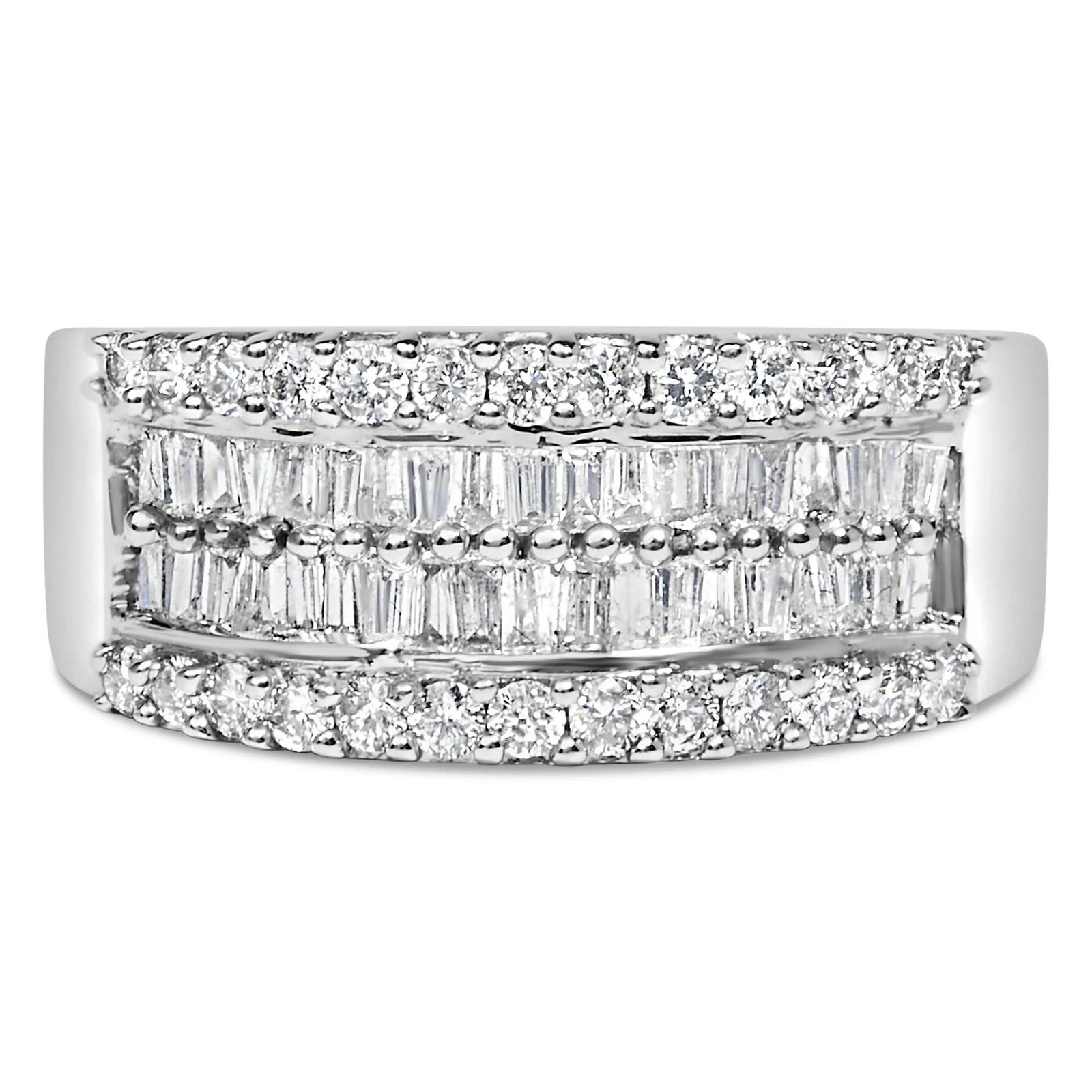 14K White Gold 1.0 Cttw 4 Row Round Baguette Diamond Band Ring (H - I Color, SI1 - SI2 Clarity) - Ring Size 7 - LinkagejewelrydesignLinkagejewelrydesign