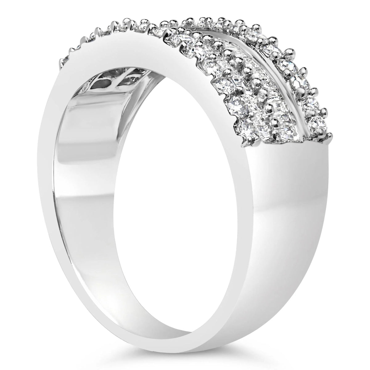 14K White Gold 1.0 Cttw 4 Row Round Baguette Diamond Band Ring (H - I Color, SI1 - SI2 Clarity) - Ring Size 7 - LinkagejewelrydesignLinkagejewelrydesign