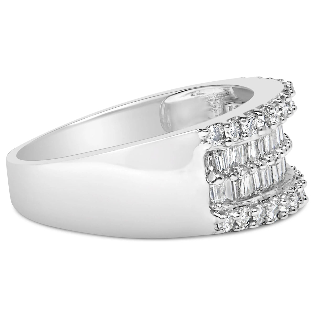 14K White Gold 1.0 Cttw 4 Row Round Baguette Diamond Band Ring (H - I Color, SI1 - SI2 Clarity) - Ring Size 7 - LinkagejewelrydesignLinkagejewelrydesign
