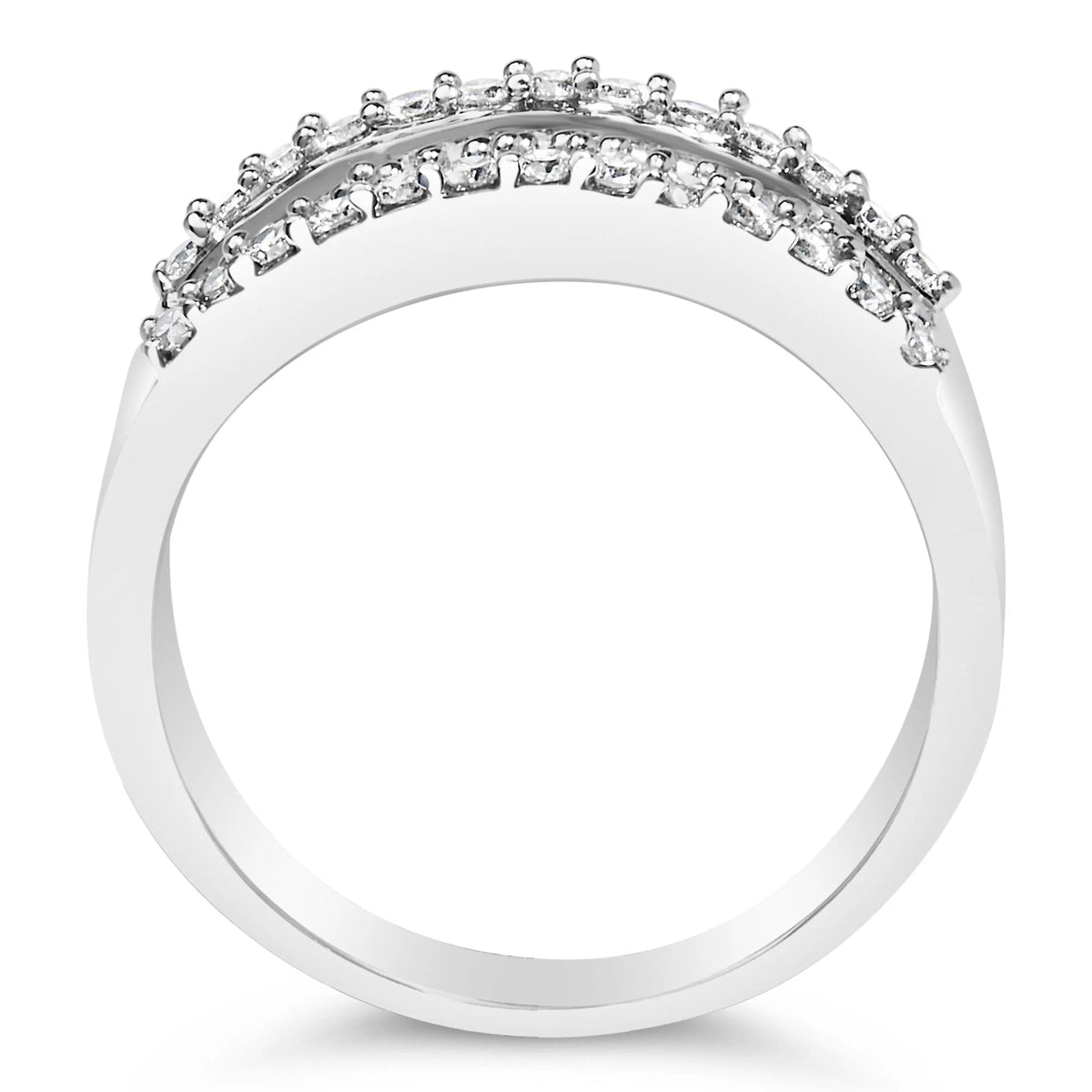 14K White Gold 1.0 Cttw 4 Row Round Baguette Diamond Band Ring (H - I Color, SI1 - SI2 Clarity) - Ring Size 7 - LinkagejewelrydesignLinkagejewelrydesign