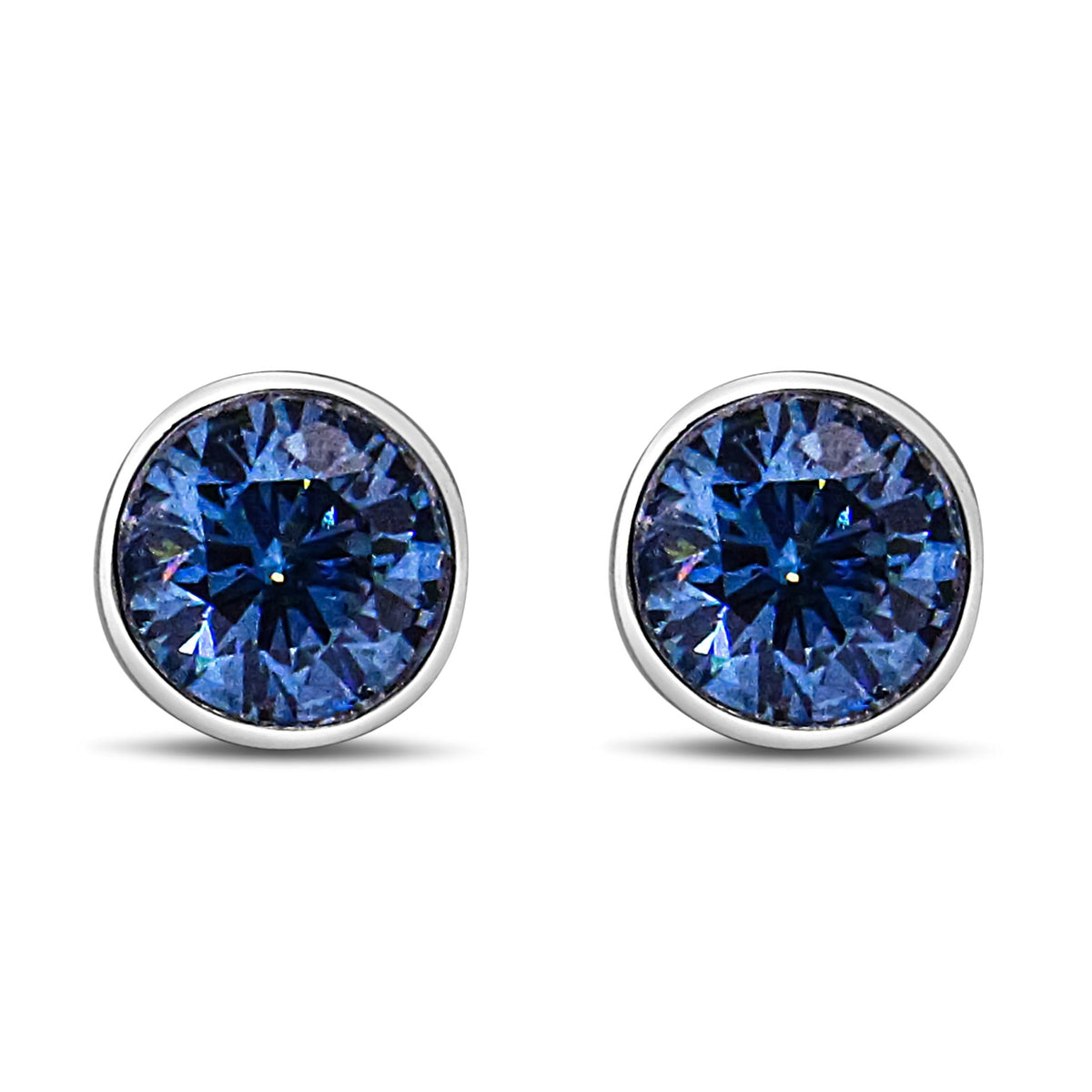 14K White Gold 1.0 Cttw Blue Lab Grown Diamond Screw - Back Classic Bezel Solitaire Stud Earrings (Blue Color, VS2 - SI1 Clarity) - LinkagejewelrydesignLinkagejewelrydesign