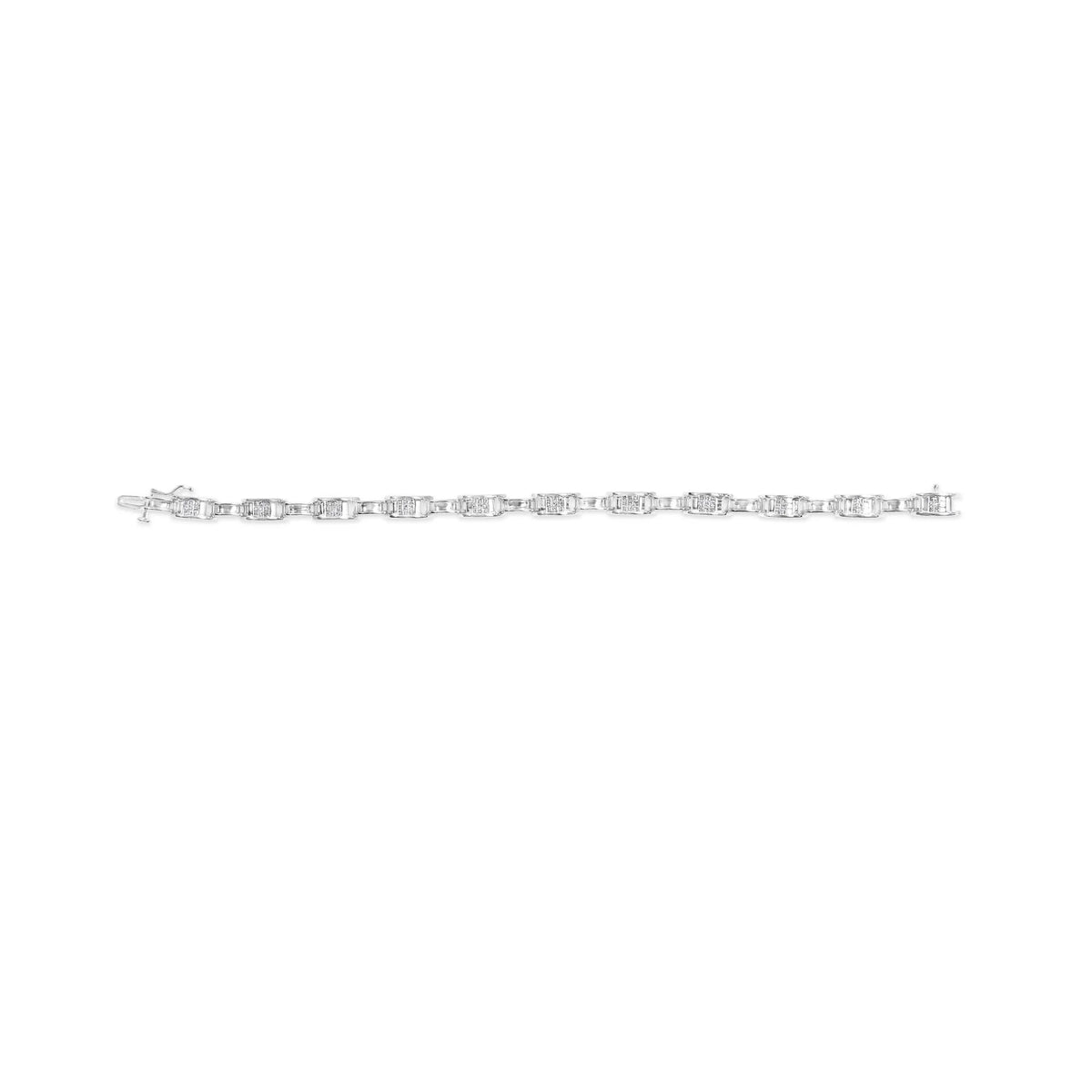 14K White Gold 1.0 Cttw Invisible Set Princess Diamond Alternating Link Tennis Bracelet (I - J Color, I1 - I2 Clarity) - 7.25" - LinkagejewelrydesignLinkagejewelrydesign