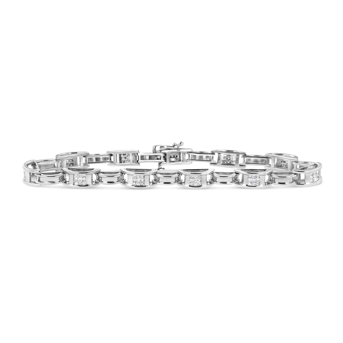 14K White Gold 1.0 Cttw Invisible Set Princess Diamond Alternating Link Tennis Bracelet (I - J Color, I1 - I2 Clarity) - 7.25" - LinkagejewelrydesignLinkagejewelrydesign
