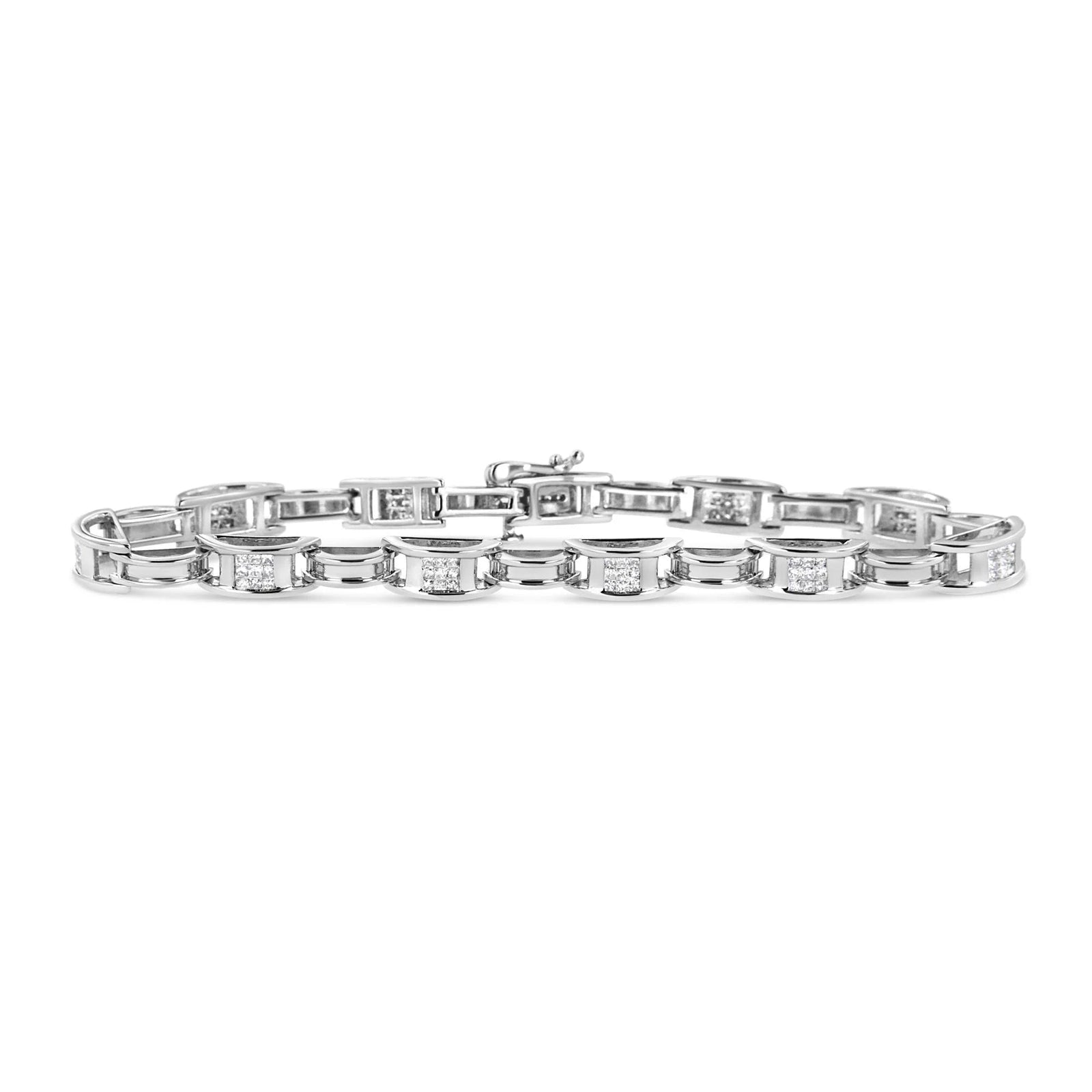 14K White Gold 1.0 Cttw Invisible Set Princess Diamond Alternating Link Tennis Bracelet (I - J Color, I1 - I2 Clarity) - 7.25" - LinkagejewelrydesignLinkagejewelrydesign
