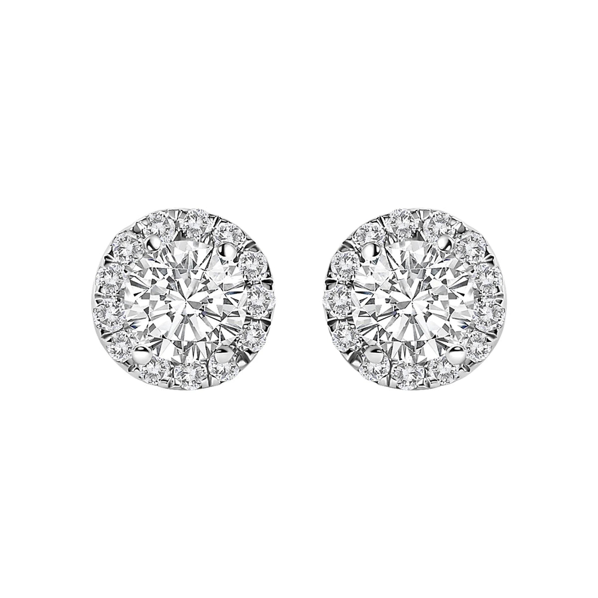 14K White Gold 1.0 Cttw Lab - Grown Diamond Halo Stud Earring (F - G Color, VS1 - VS2 Clarity) - LinkagejewelrydesignLinkagejewelrydesign