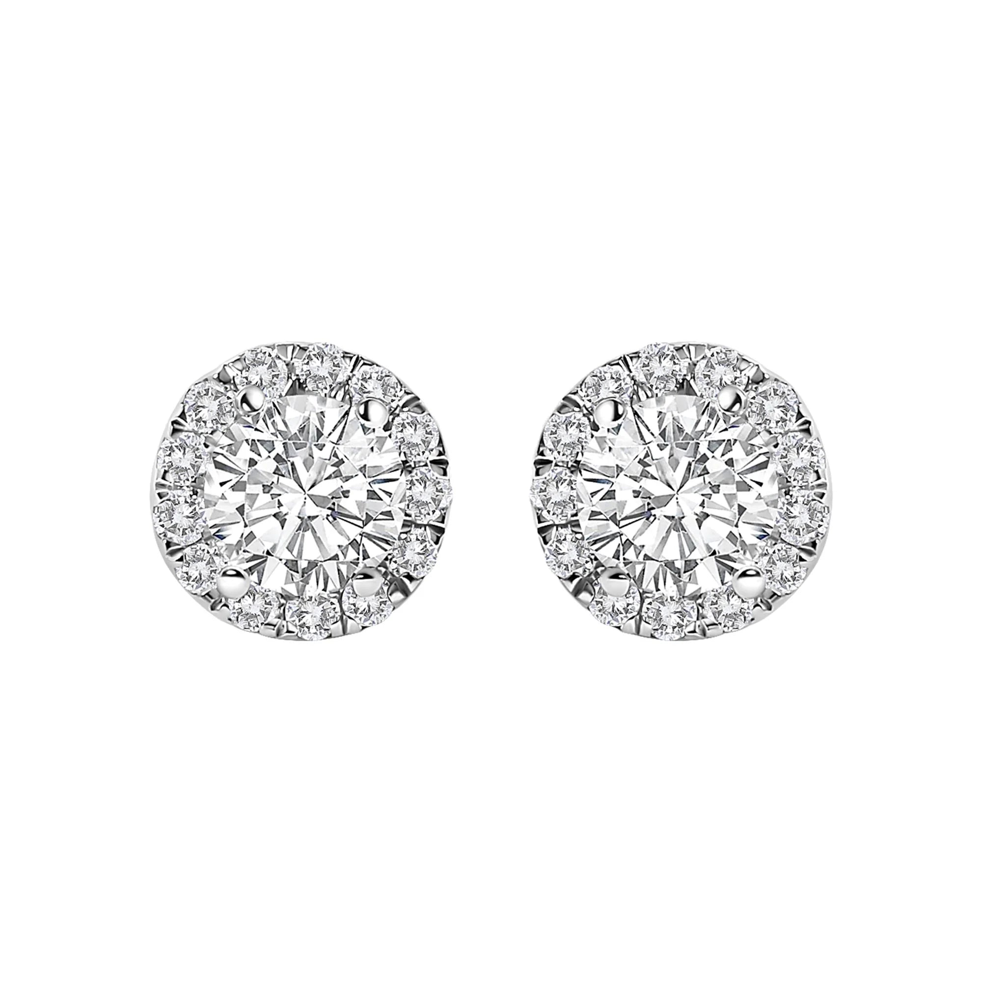 14K White Gold 1.0 Cttw Lab - Grown Diamond Halo Stud Earring (F - G Color, VS1 - VS2 Clarity) - LinkagejewelrydesignLinkagejewelrydesign