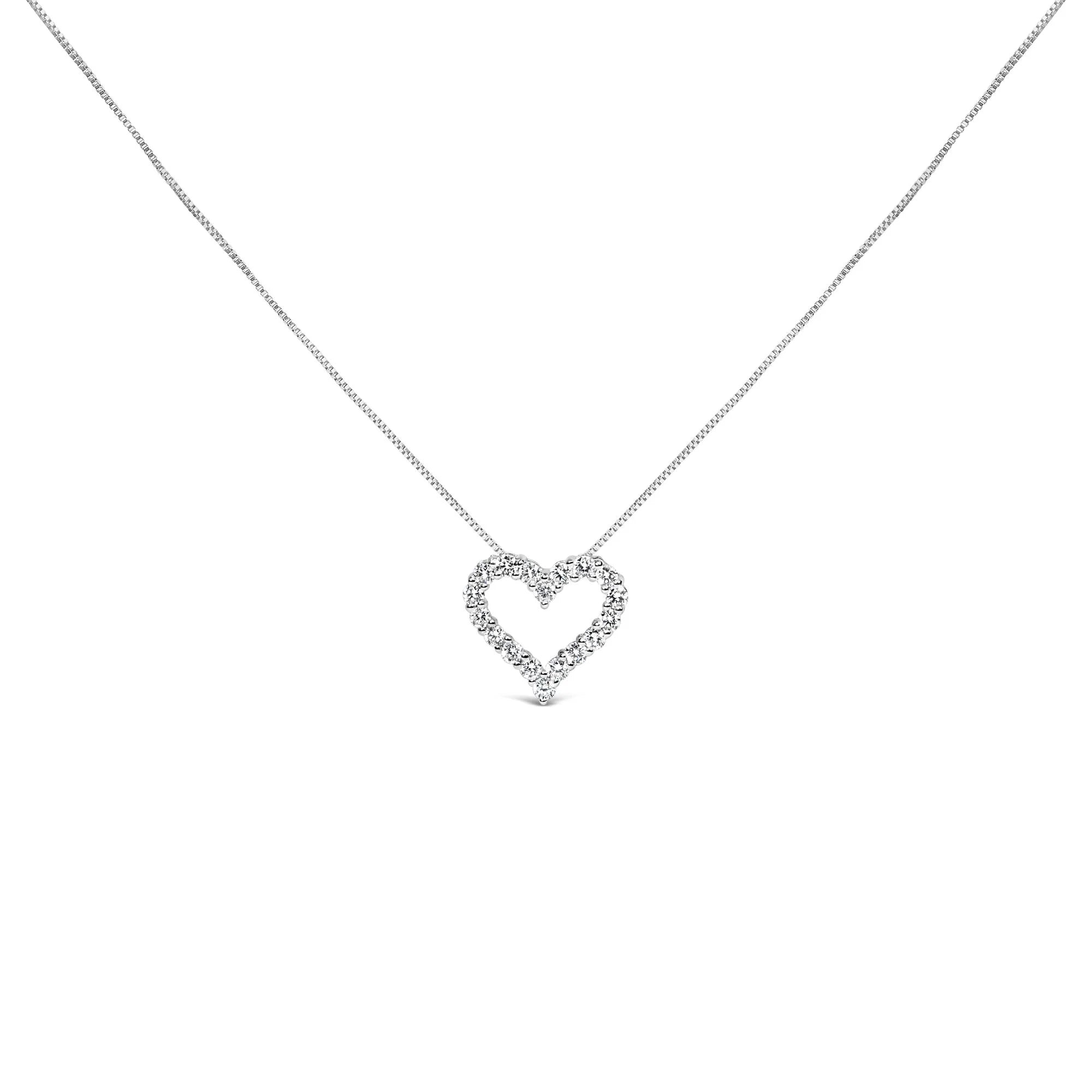 14K White Gold 1.0 Cttw Lab Grown Diamond Open Heart 18" Pendant Necklace (F - G Color, VS1 - VS2 Clarity) - LinkagejewelrydesignLinkagejewelrydesign