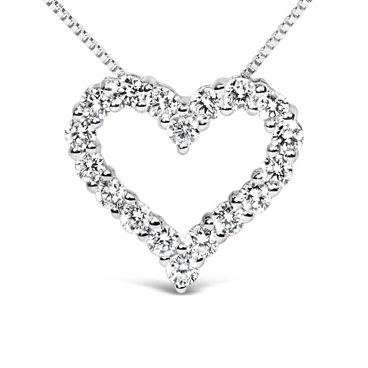 14K White Gold 1.0 Cttw Lab Grown Diamond Open Heart 18" Pendant Necklace (F - G Color, VS1 - VS2 Clarity) - LinkagejewelrydesignLinkagejewelrydesign