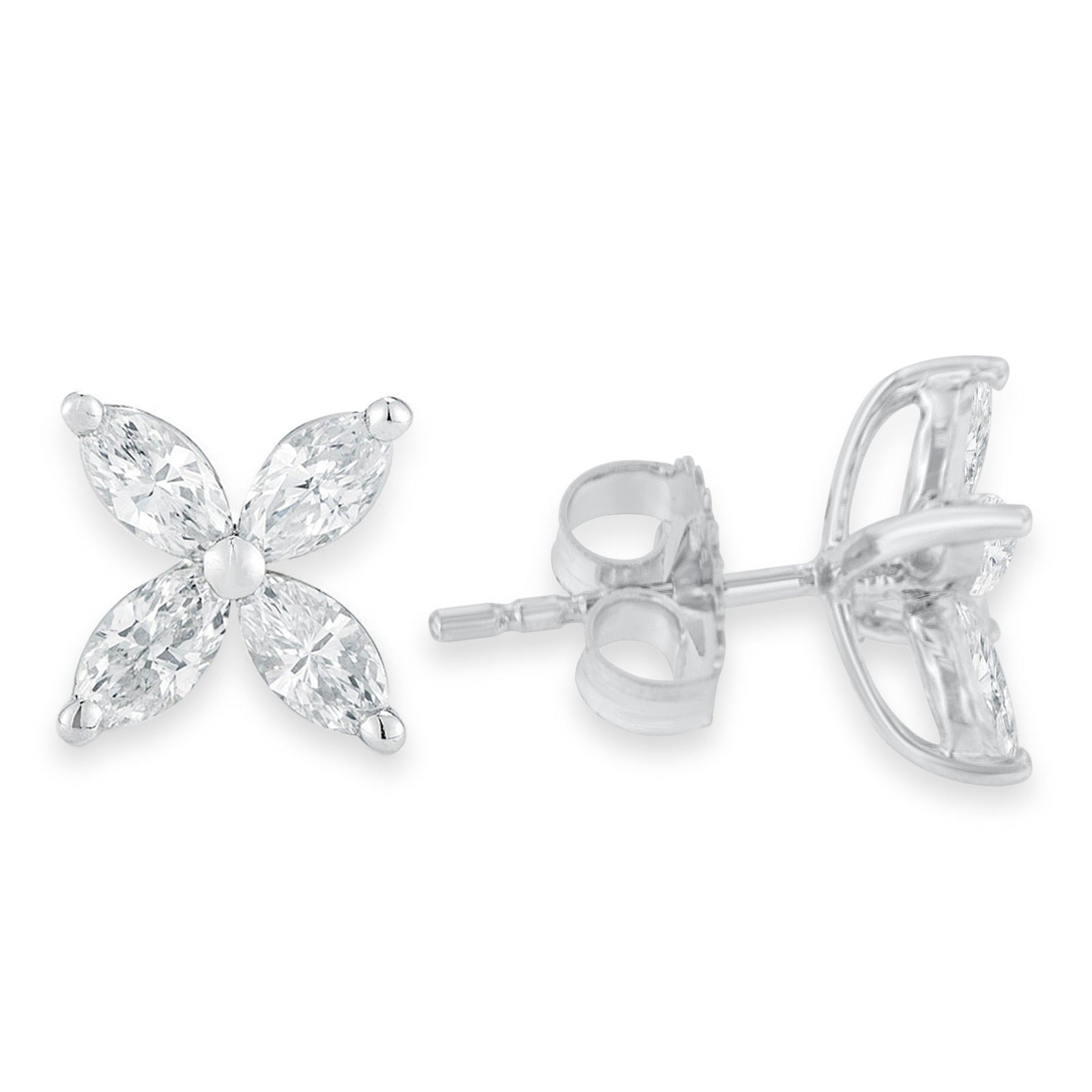 14K White Gold 1.0 Cttw Marquise Diamond 8 Stone Floral Leaf Stud Earrings (H - I Color, SI2 - I1 Clarity) - LinkagejewelrydesignLinkagejewelrydesign