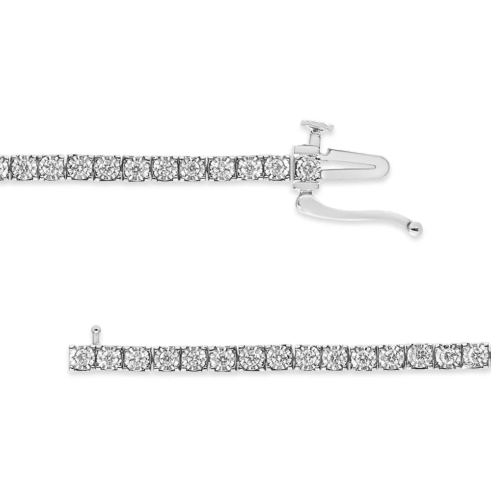 14K White Gold 1.0 Cttw Miracle Set Round - Cut Lab Grown Diamond Illusion Tennis Bracelet (F - G Color, VS2 - SI1 Clarity) Size 7" - LinkagejewelrydesignLinkagejewelrydesign