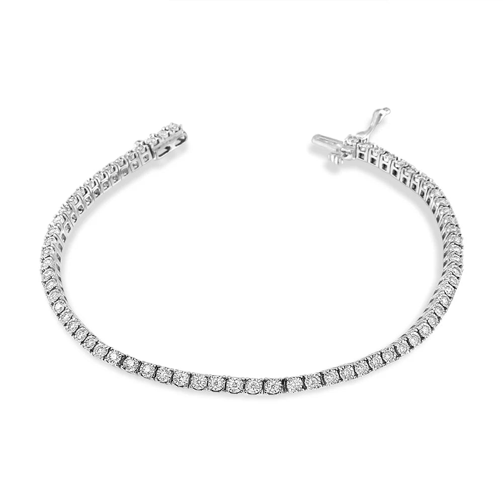14K White Gold 1.0 Cttw Miracle Set Round - Cut Lab Grown Diamond Illusion Tennis Bracelet (F - G Color, VS2 - SI1 Clarity) Size 7" - LinkagejewelrydesignLinkagejewelrydesign