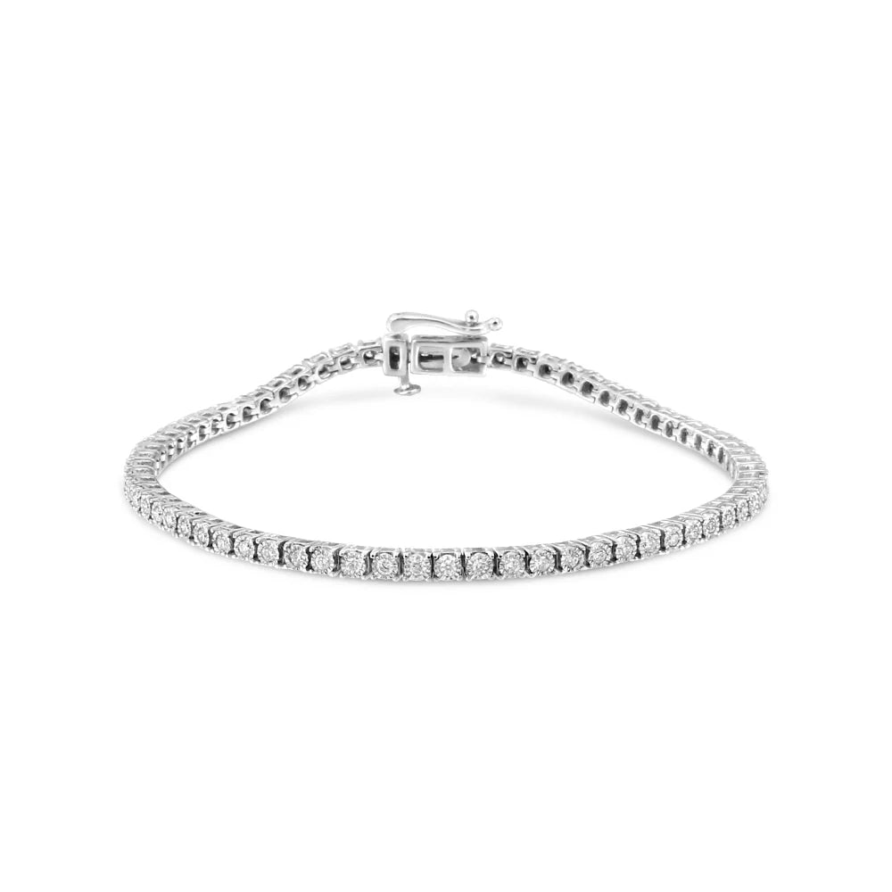 14K White Gold 1.0 Cttw Miracle Set Round - Cut Lab Grown Diamond Illusion Tennis Bracelet (F - G Color, VS2 - SI1 Clarity) Size 7" - LinkagejewelrydesignLinkagejewelrydesign