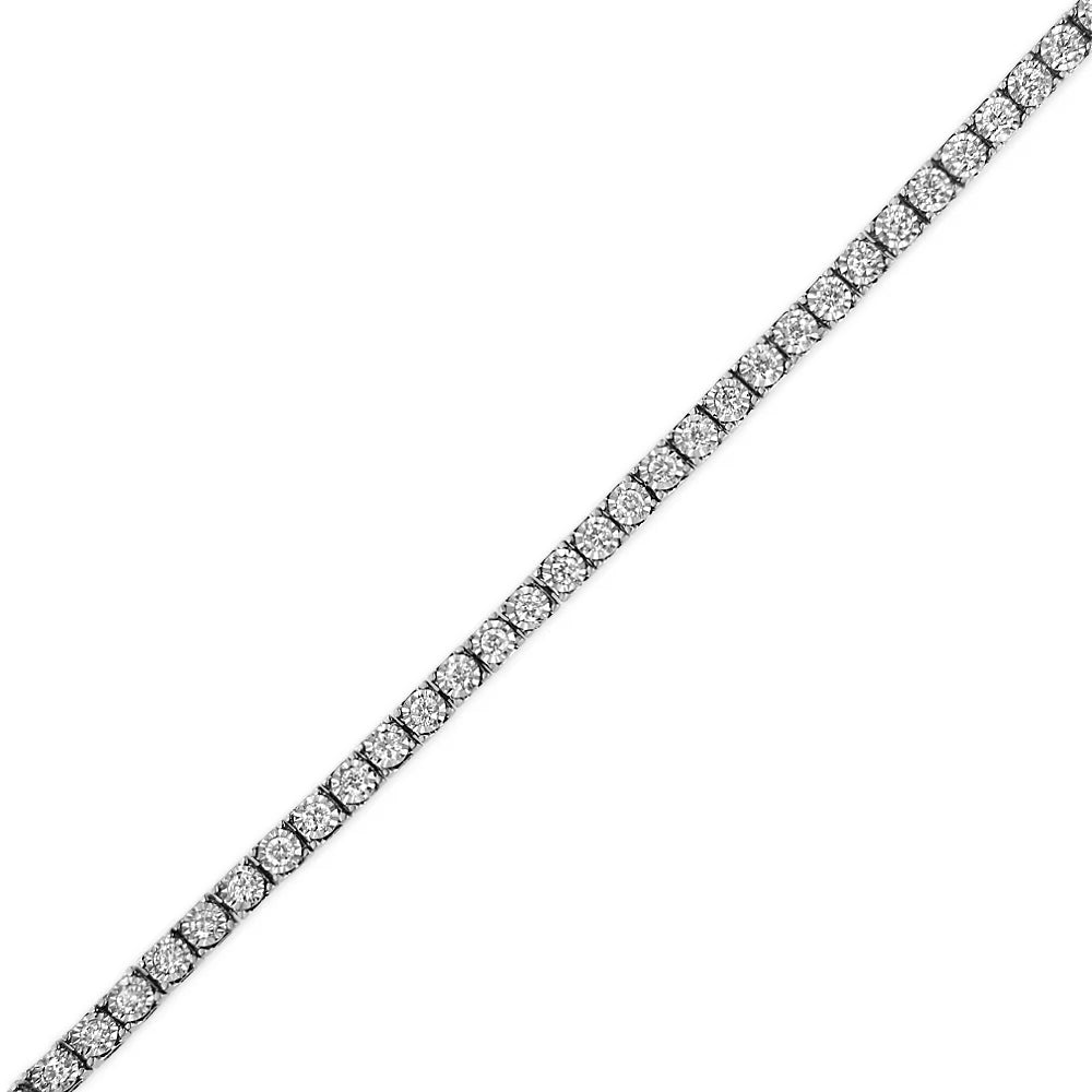 14K White Gold 1.0 Cttw Miracle Set Round - Cut Lab Grown Diamond Illusion Tennis Bracelet (F - G Color, VS2 - SI1 Clarity) Size 7" - LinkagejewelrydesignLinkagejewelrydesign