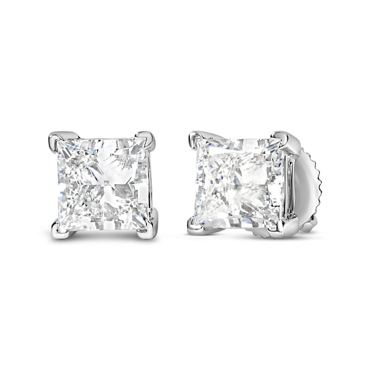 14K White Gold 1.0 Cttw Princess Cut Lab Grown Diamond Solitaire Stud Earrings (F - G Color, VS2 - SI1 Clarity) - LinkagejewelrydesignLinkagejewelrydesign