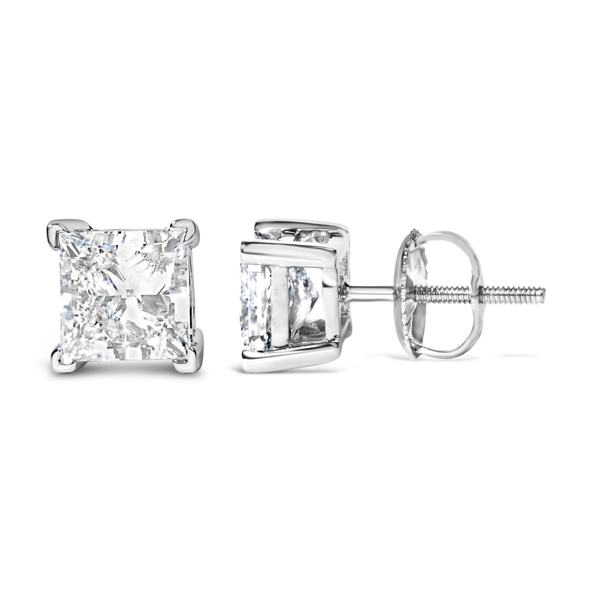 14K White Gold 1.0 Cttw Princess Cut Lab Grown Diamond Solitaire Stud Earrings (F - G Color, VS2 - SI1 Clarity) - LinkagejewelrydesignLinkagejewelrydesign