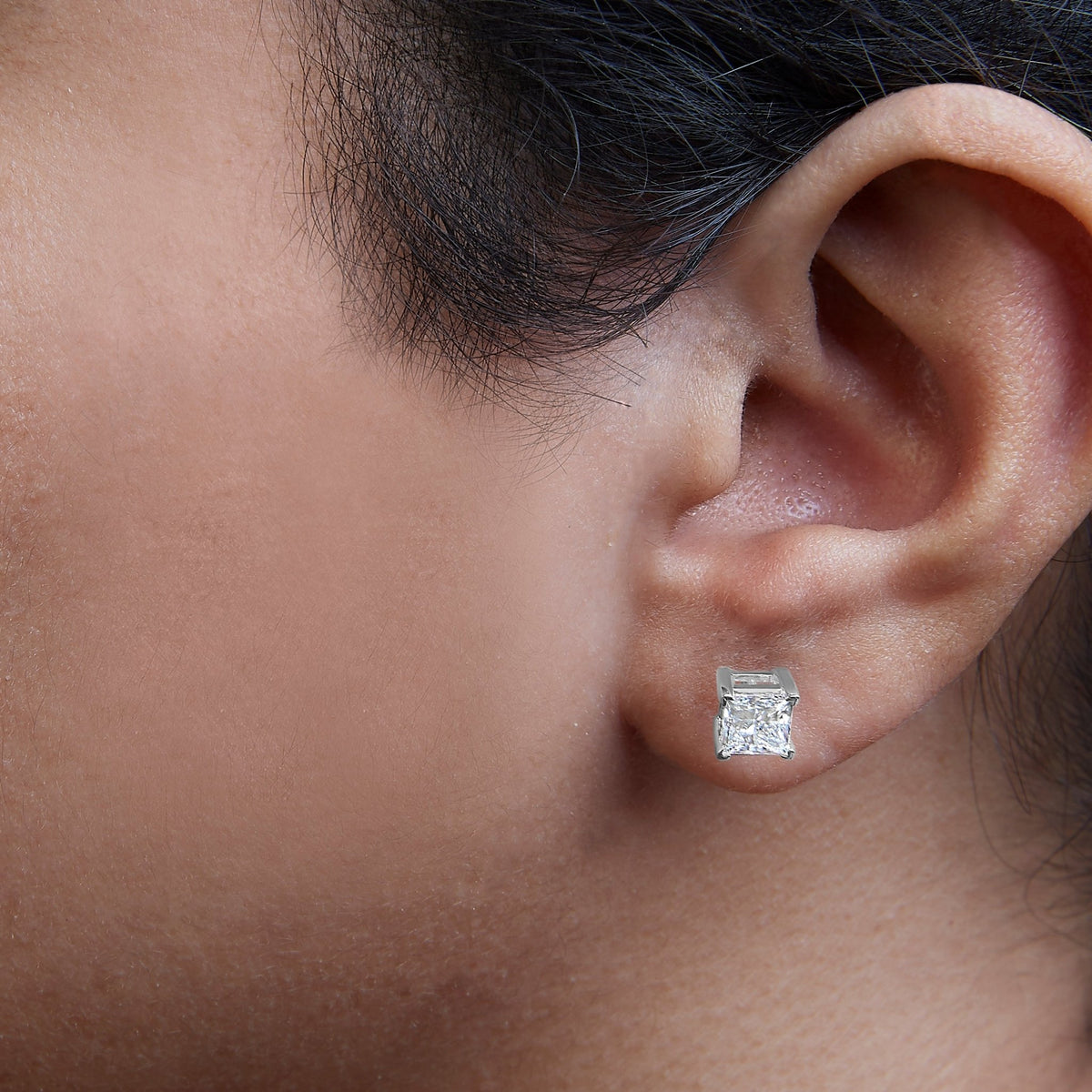 14K White Gold 1.0 Cttw Princess Cut Lab Grown Diamond Solitaire Stud Earrings (F - G Color, VS2 - SI1 Clarity) - LinkagejewelrydesignLinkagejewelrydesign