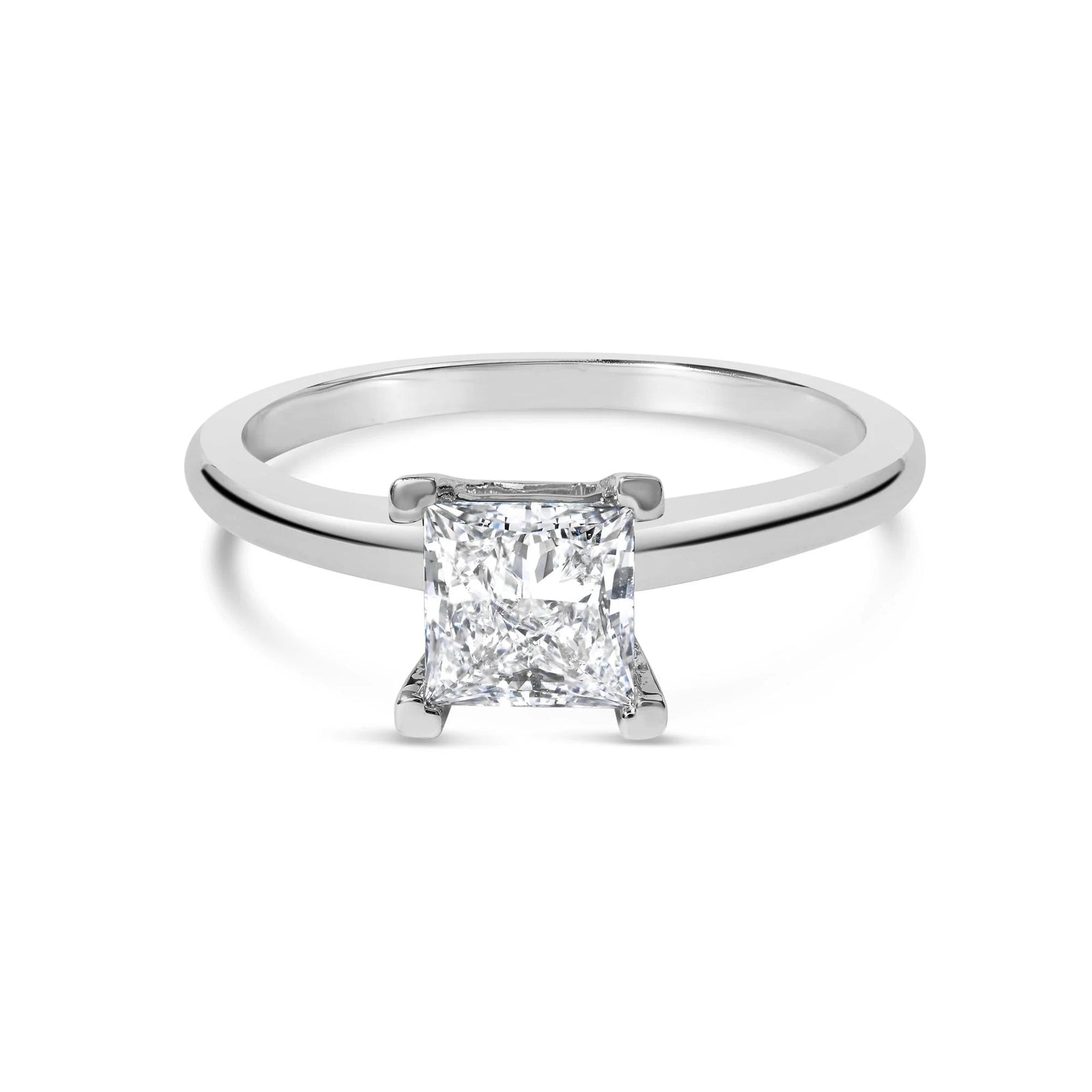 14K White Gold 1.0 Cttw Princess Lab - Grown Diamond Solitaire Engagement Ring (F - G Color, VS1 - VS2 Clarity) - LinkagejewelrydesignLinkagejewelrydesign