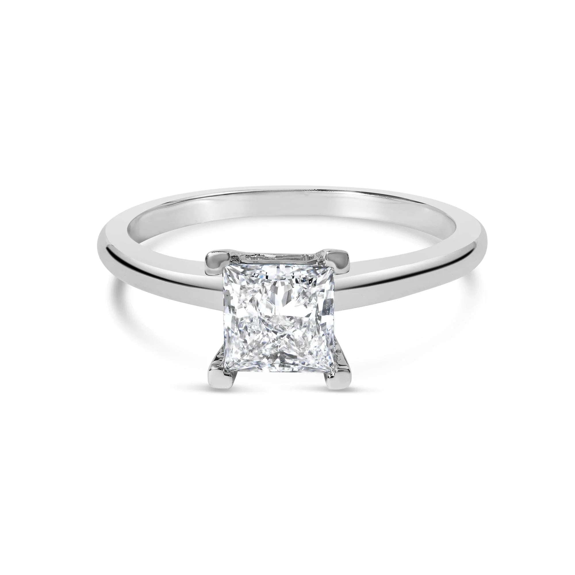 14K White Gold 1.0 Cttw Princess Lab - Grown Diamond Solitaire Engagement Ring (F - G Color, VS1 - VS2 Clarity) - LinkagejewelrydesignLinkagejewelrydesign