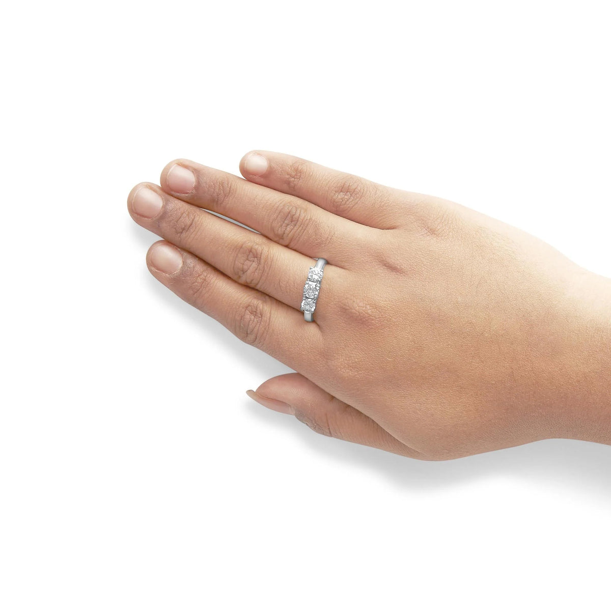 14K White Gold 1.0 Cttw Round Lab Grown Diamond 3 Stone Ring (F - G Color, VS1 - VS2 Clarity) - LinkagejewelrydesignLinkagejewelrydesign