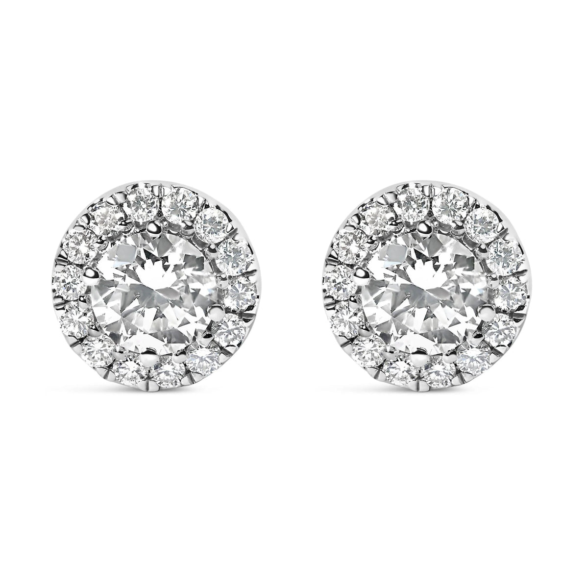 14K White Gold 1.0 Cttw Round Lab - Grown Diamond Halo Stud Earrings (F - G Color, VS2 - SI1 Clarity) - LinkagejewelrydesignLinkagejewelrydesign