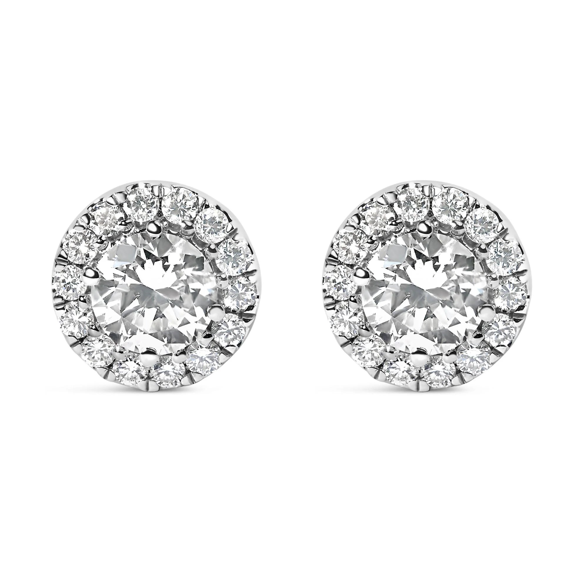 14K White Gold 1.0 Cttw Round Lab - Grown Diamond Halo Stud Earrings (F - G Color, VS2 - SI1 Clarity) - LinkagejewelrydesignLinkagejewelrydesign