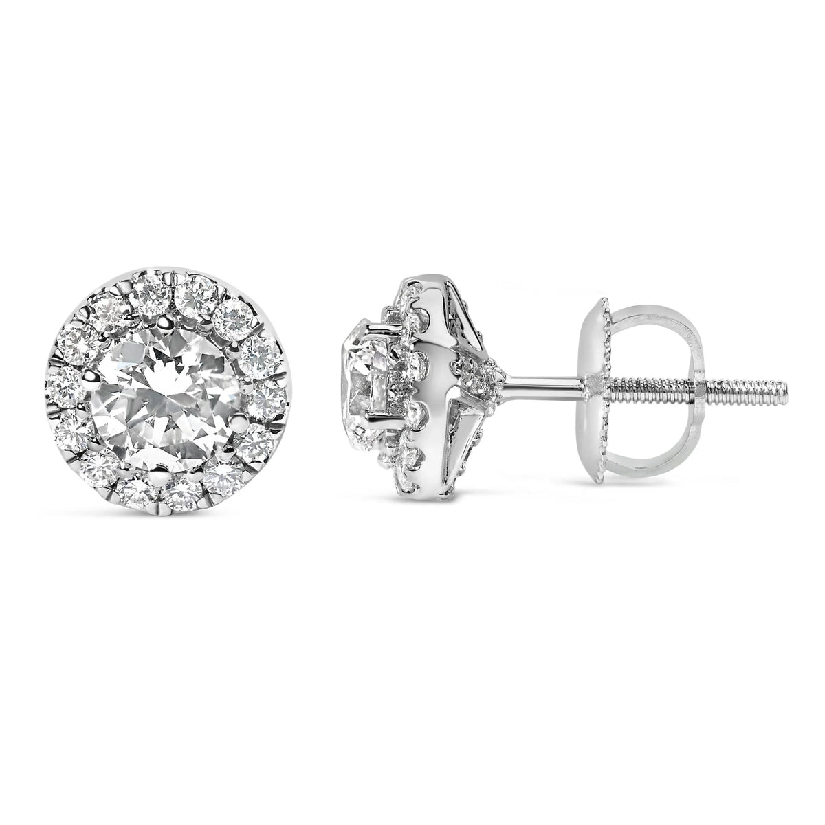 14K White Gold 1.0 Cttw Round Lab - Grown Diamond Halo Stud Earrings (F - G Color, VS2 - SI1 Clarity) - LinkagejewelrydesignLinkagejewelrydesign