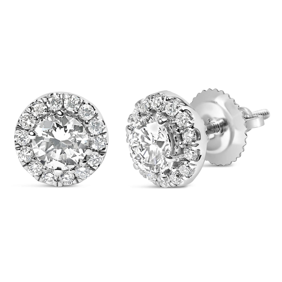 14K White Gold 1.0 Cttw Round Lab - Grown Diamond Halo Stud Earrings (F - G Color, VS2 - SI1 Clarity) - LinkagejewelrydesignLinkagejewelrydesign