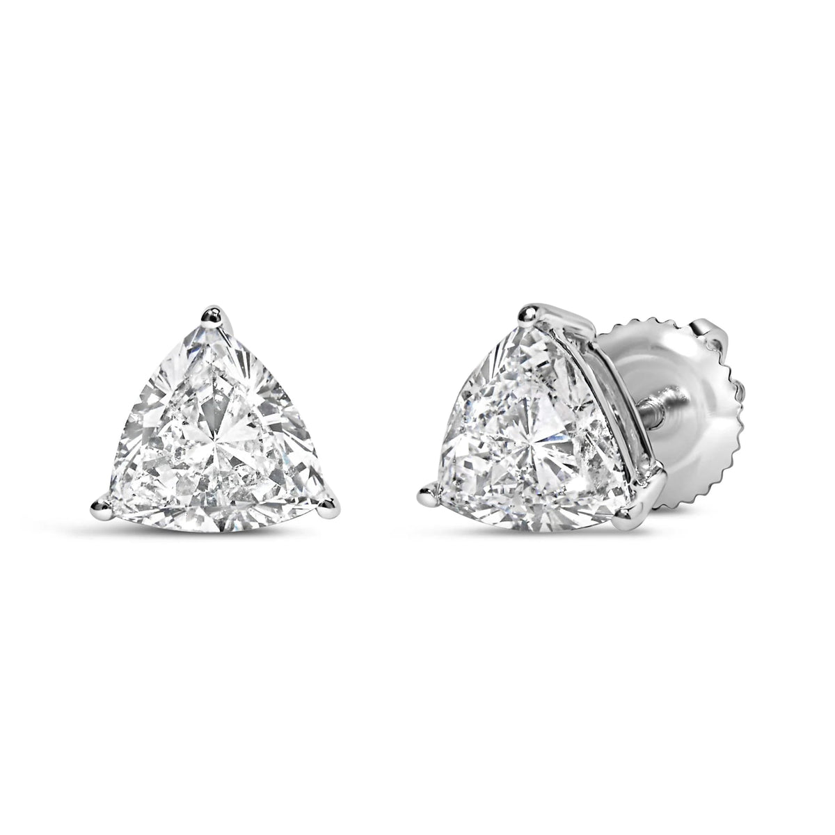 14K White Gold 1.0 Cttw Trillion Brilliant Cut Lab Grown Diamond 3 - Prong Classic Solitaire Stud Earrings (F - G Color, VS2 - SI1 Clarity) - LinkagejewelrydesignLinkagejewelrydesign