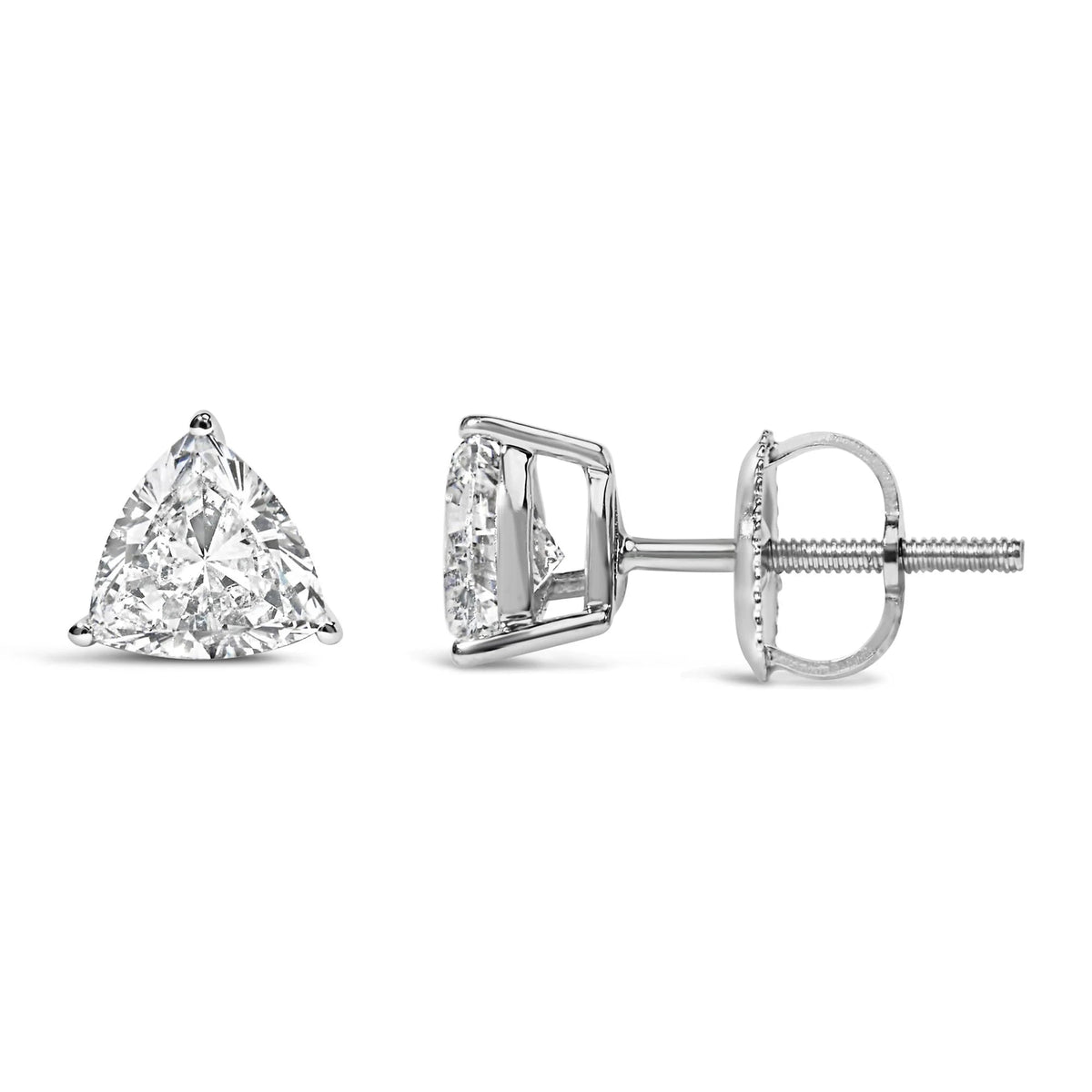 14K White Gold 1.0 Cttw Trillion Brilliant Cut Lab Grown Diamond 3 - Prong Classic Solitaire Stud Earrings (F - G Color, VS2 - SI1 Clarity) - LinkagejewelrydesignLinkagejewelrydesign