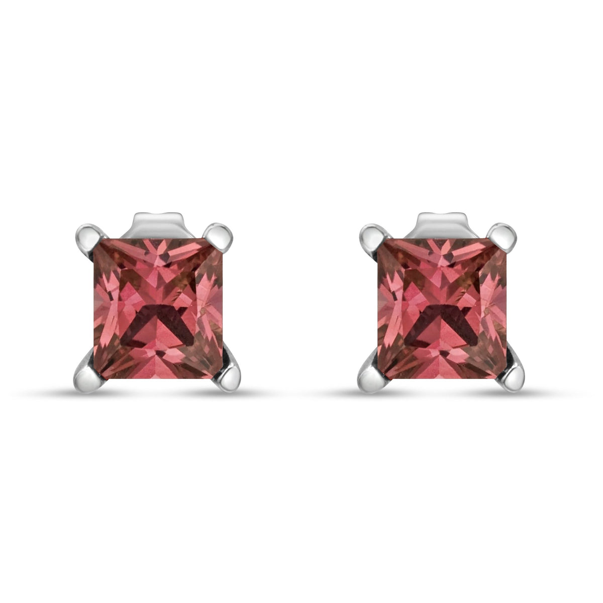 14K White Gold 1/2 Cttw 4 Prong Set Lab Grown Pink Princess Diamond Solitaire Stud Earrings (Pink Color, VS2 - SI1 Clarity) - LinkagejewelrydesignLinkagejewelrydesign