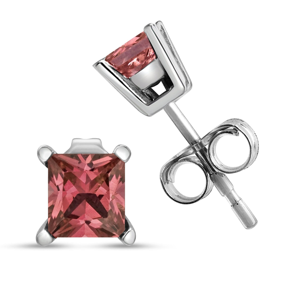 14K White Gold 1/2 Cttw 4 Prong Set Lab Grown Pink Princess Diamond Solitaire Stud Earrings (Pink Color, VS2 - SI1 Clarity) - LinkagejewelrydesignLinkagejewelrydesign