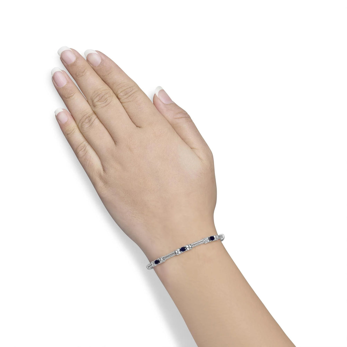 14K White Gold 1/2 Cttw Diamond & Oval Blue Sapphire Braided Link Bracelet (G - H Color, VS1 - VS2 Clarity) - 7" Inches - LinkagejewelrydesignLinkagejewelrydesign