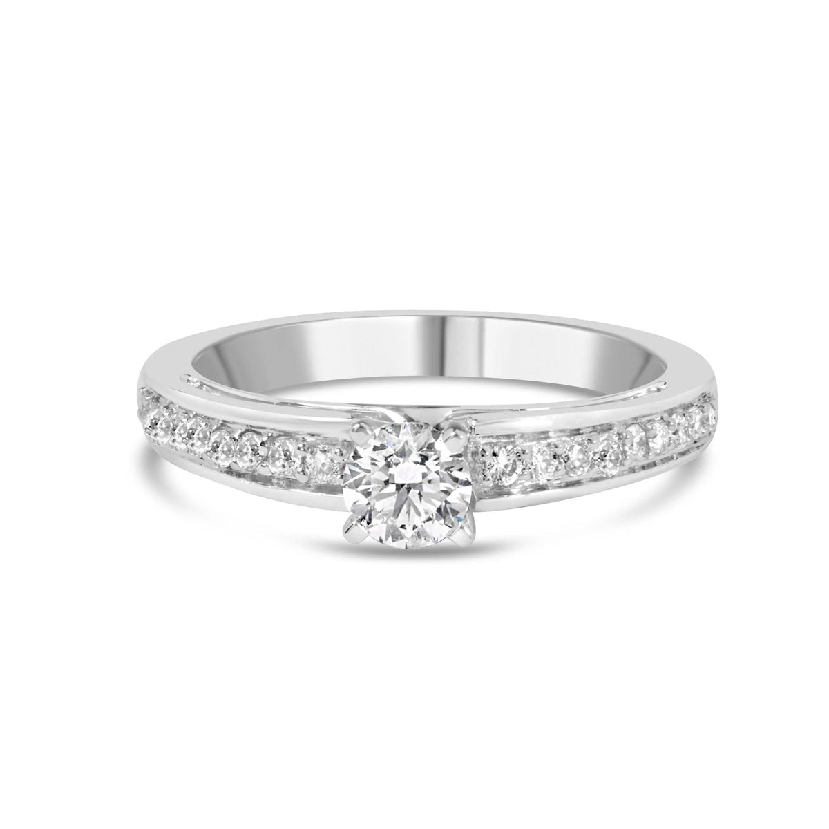 14K White Gold 1/2 Cttw Diamond Solitaire Pave Set Engagement Ring (G - H Color, VS2 - SI1 Clarity) - Size 7 - LinkagejewelrydesignLinkagejewelrydesign
