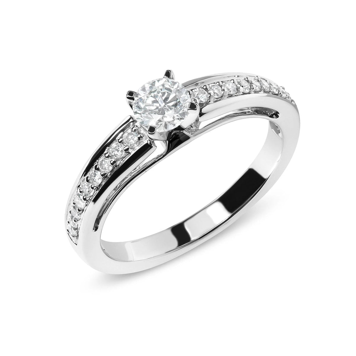 14K White Gold 1/2 Cttw Diamond Solitaire Pave Set Engagement Ring (G - H Color, VS2 - SI1 Clarity) - Size 7 - LinkagejewelrydesignLinkagejewelrydesign