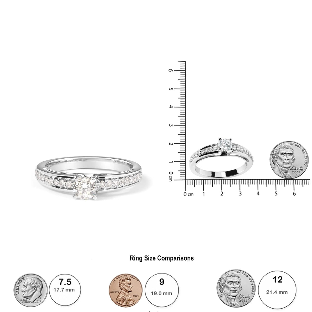 14K White Gold 1/2 Cttw Diamond Solitaire Pave Set Engagement Ring (G - H Color, VS2 - SI1 Clarity) - Size 7 - LinkagejewelrydesignLinkagejewelrydesign