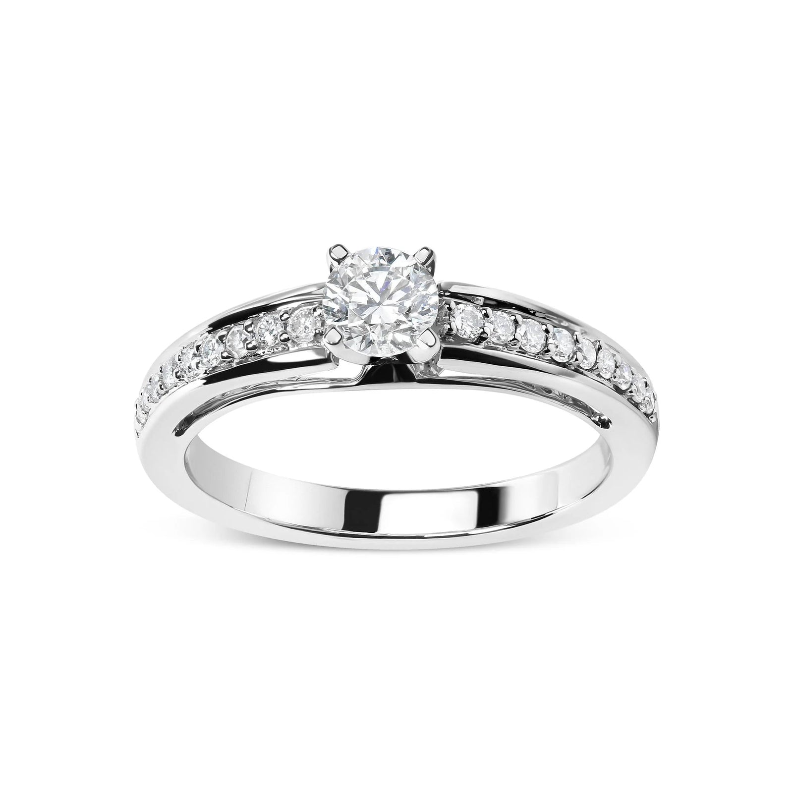 14K White Gold 1/2 Cttw Diamond Solitaire Pave Set Engagement Ring (G - H Color, VS2 - SI1 Clarity) - Size 7 - LinkagejewelrydesignLinkagejewelrydesign